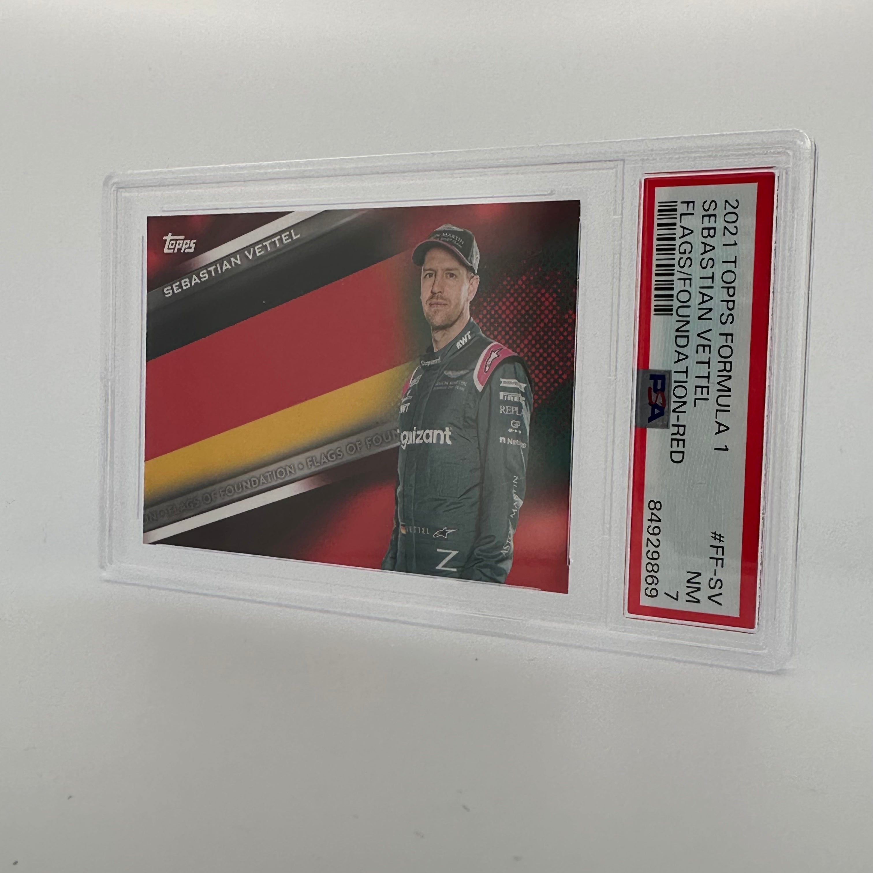 PSA 7 Sebastian Vettel #FF SV Flags Of Foundation Red - Rare F1 Racing Collectible Card for Fans & Memorabilia Enthusiasts