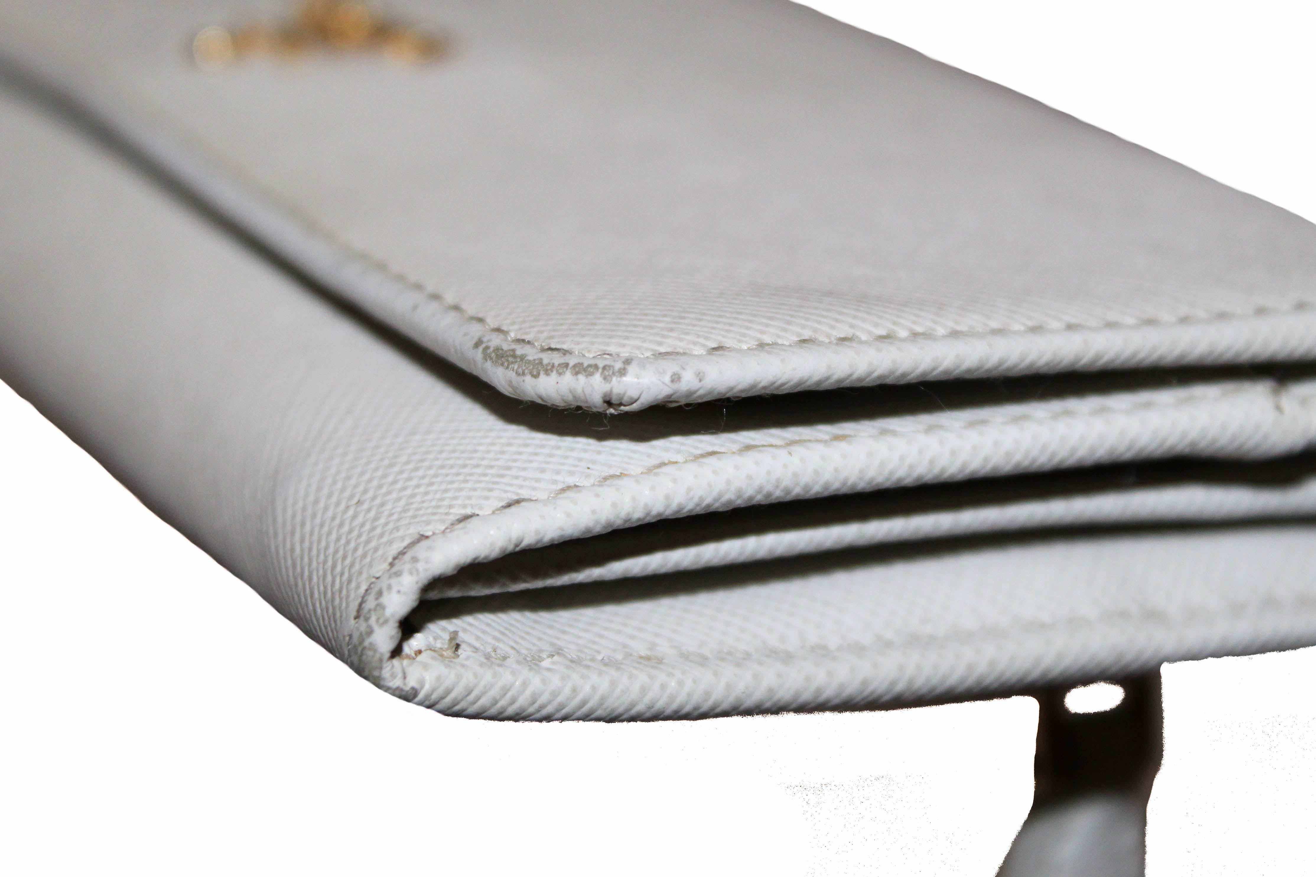 Authentic Prada Ivory Saffiano Leather Continental Flap Wallet for Women | Luxury Designer Wallet with RFID Protection | Perfect for Everyday Use, Travel & Gift Giving