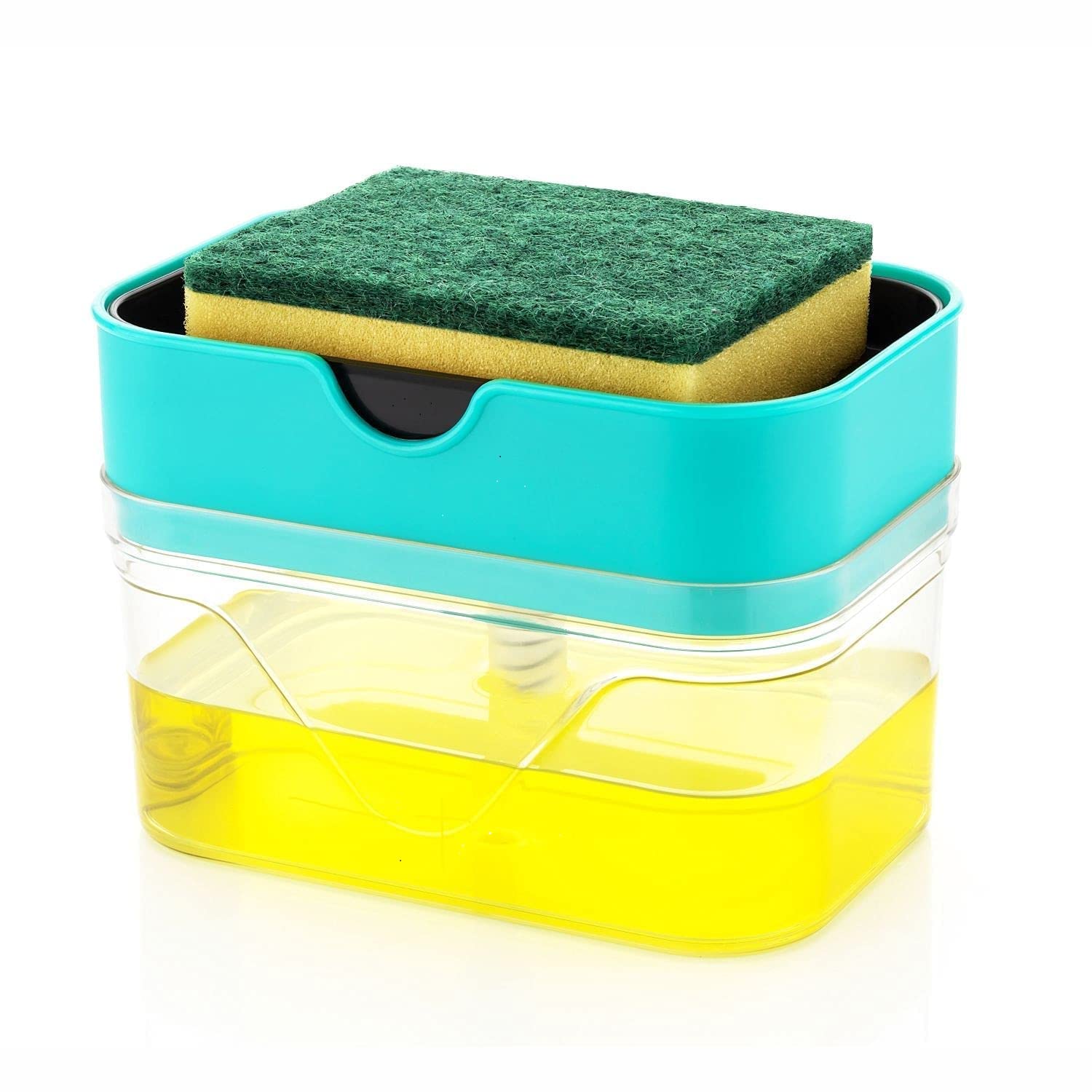 EKESHVAR 2-in-1 Pump Dispenser and Sponge Holder with Cleaning Sponge - Kitchen Sink Soap Dispenser for Dishwashing Liquid | Perfect for Kitchen Organization & Dish Cleaning Tasks