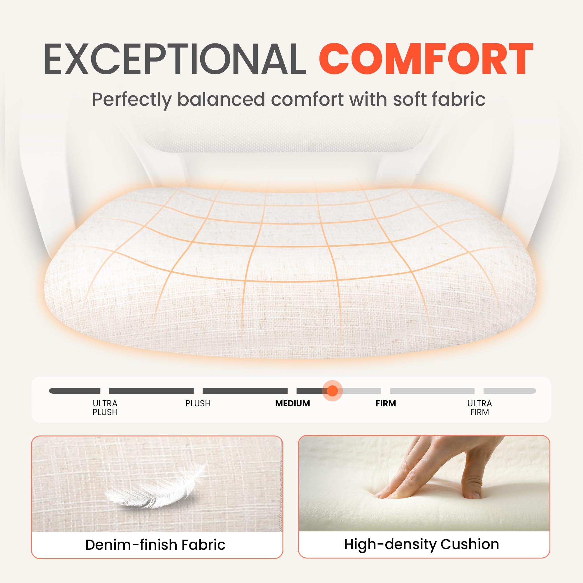 Ergonomic Mesh Office Chair with Adjustable Height & Lumbar Support - Modern Swivel Computer Desk Chair with Rolling Wheels for Home Office, Study, Bedroom & Vanity Areas - Comfortable Mid Back Executive Chair (Ivory) - Perfect for Long Work Hours, Gaming & Home Workspaces