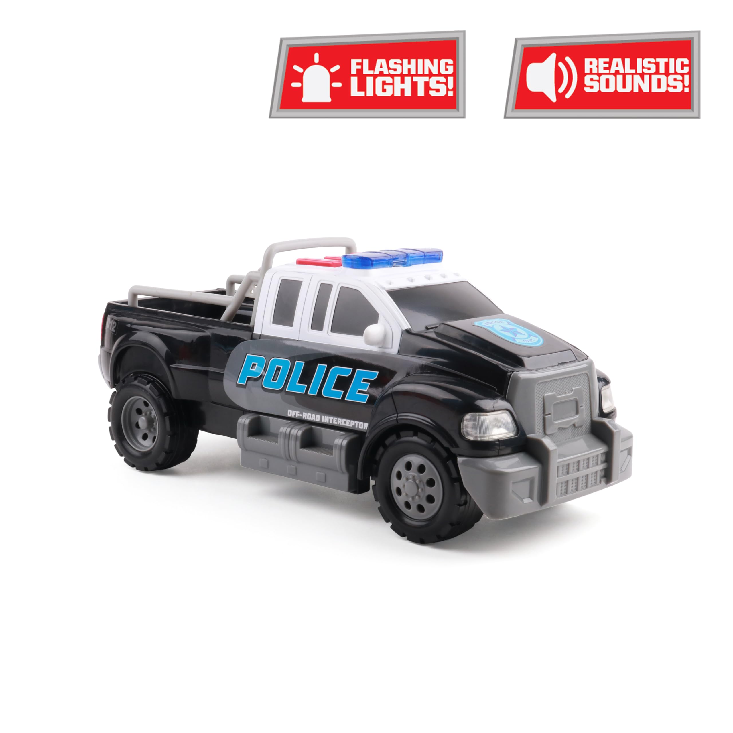 Rescue Force 12-Inch Police Pickup Truck Toy with Realistic Lights & Sounds | Durable Construction | Batteries Included | for Kids Ages 3+ | Perfect for Pretend Play & Emergency Rescue Role-Playing