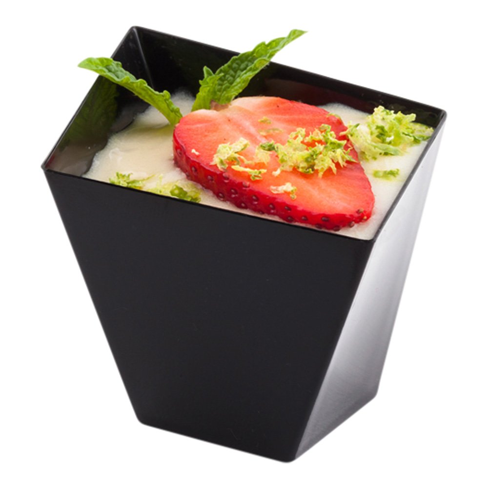 Restaurantware 2 oz Disposable Dessert Cups - 100-Pack Mini Black Plastic Serving Dishes for Parties, Weddings & Catering | Eco-Friendly & Durable for Drinks, Desserts & Food Samples | Perfect for Buffets, Cocktail Receptions & Event Catering