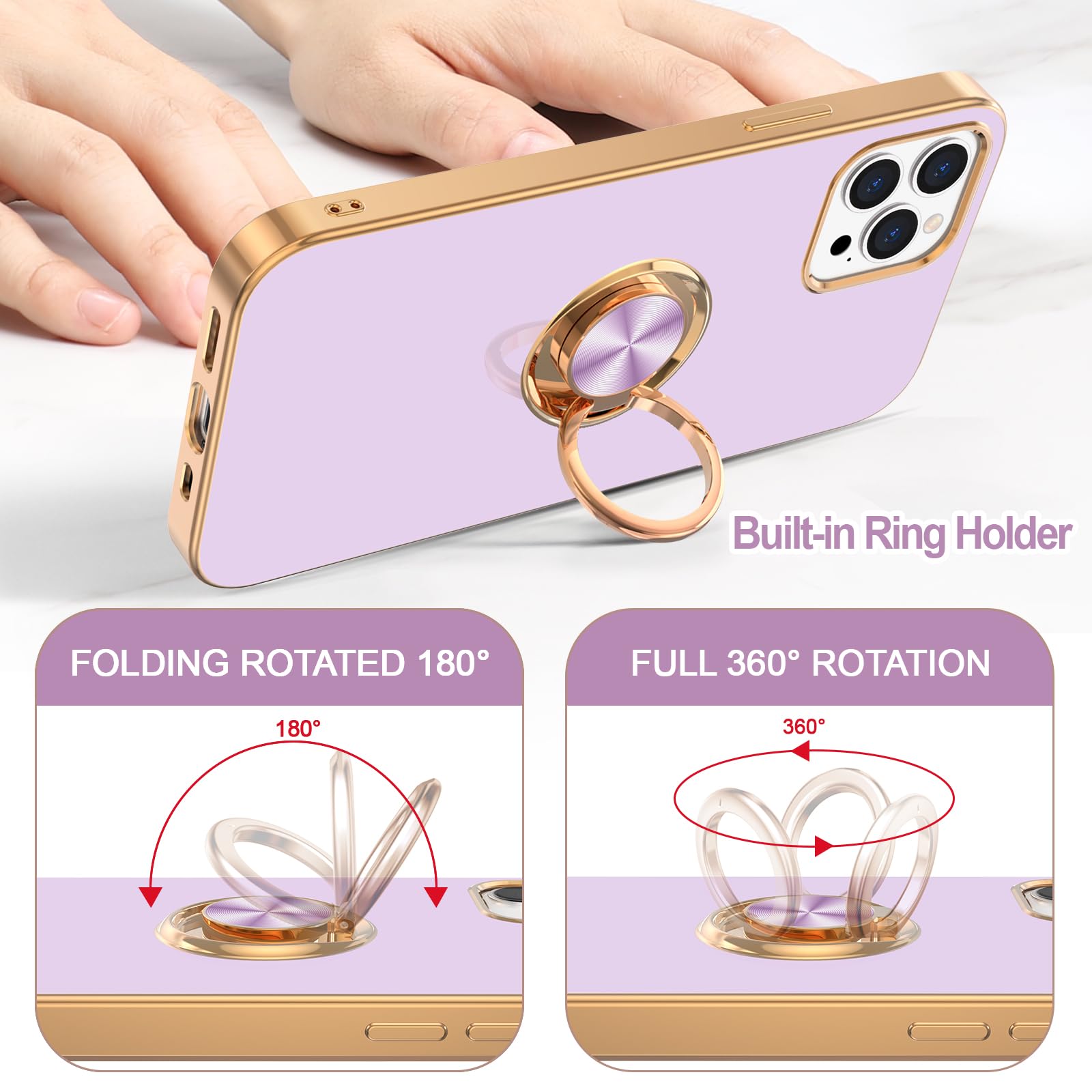 Hython iPhone 12 Pro Max Case with Rotatable Ring Stand - Purple Shockproof Cover for Women & Men | Perfect for Work & Travel
