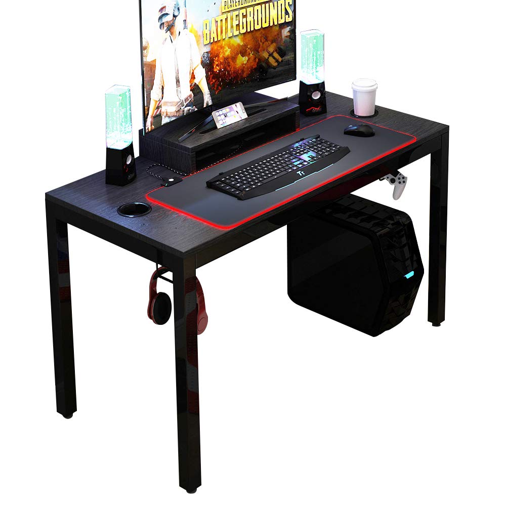47.2 Inch All-in-One Gaming Desk with RGB LED Mouse Pad - Ergonomic Computer Game Table for PC Setup (Black) | Perfect for Esports, Streaming & Home Office Workstations