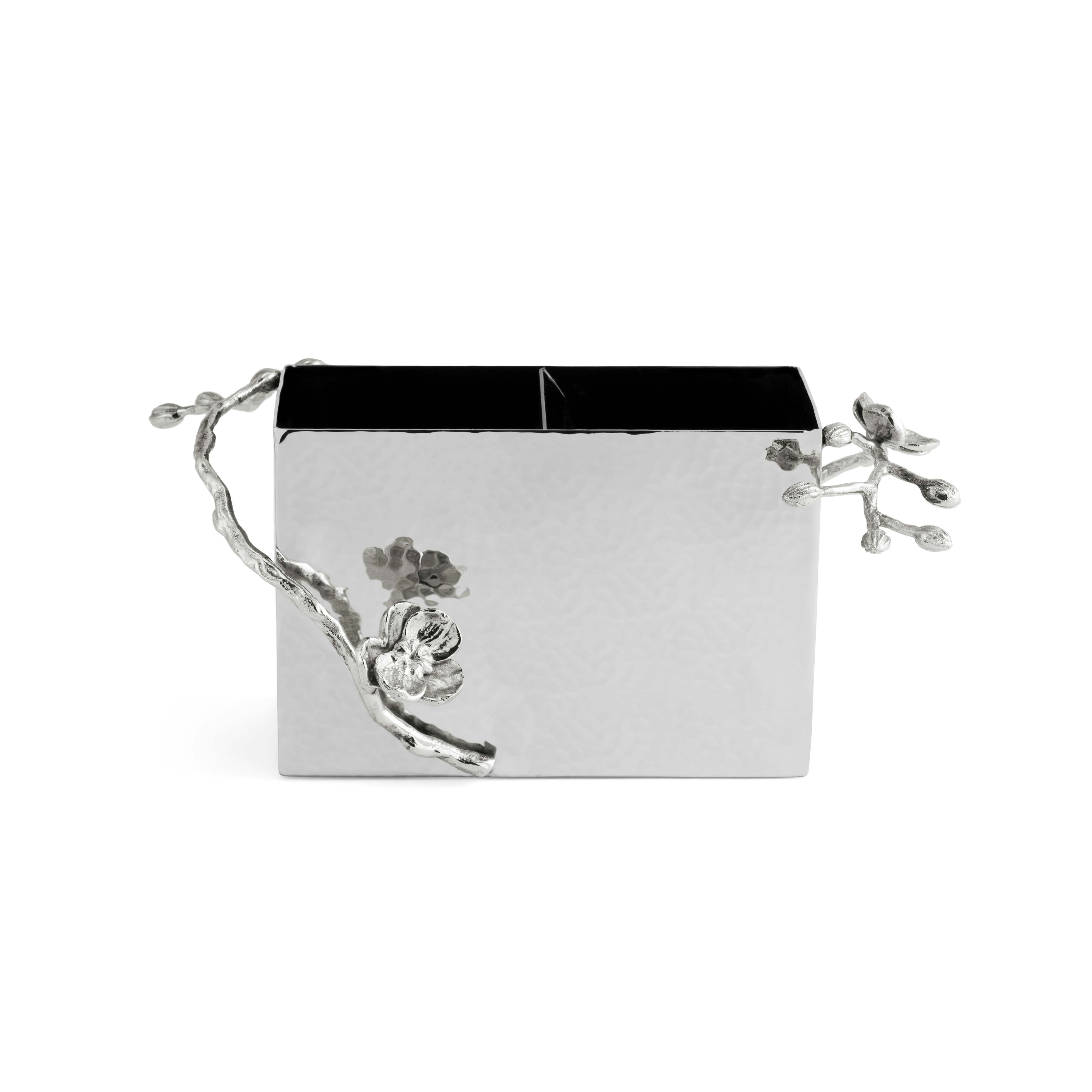White Orchid Cutlery Caddy - Elegant Silverware Organizer for Kitchen Utensils - Perfect for Dining Table, Buffet Serving, and Party Entertaining
