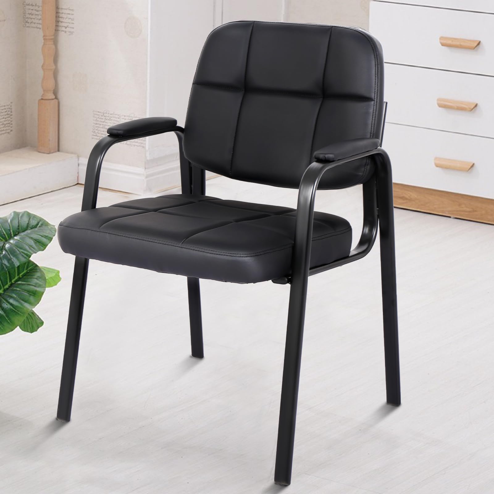 CLATINA Leather Office Guest Chair - Padded Arm Reception Chair for Conference Room, Waiting Area & Desk - No Wheels Ergonomic Seating for Office, Hotel & Business - Set of 1 - Perfect for Lobby, Reception & Visitor Areas