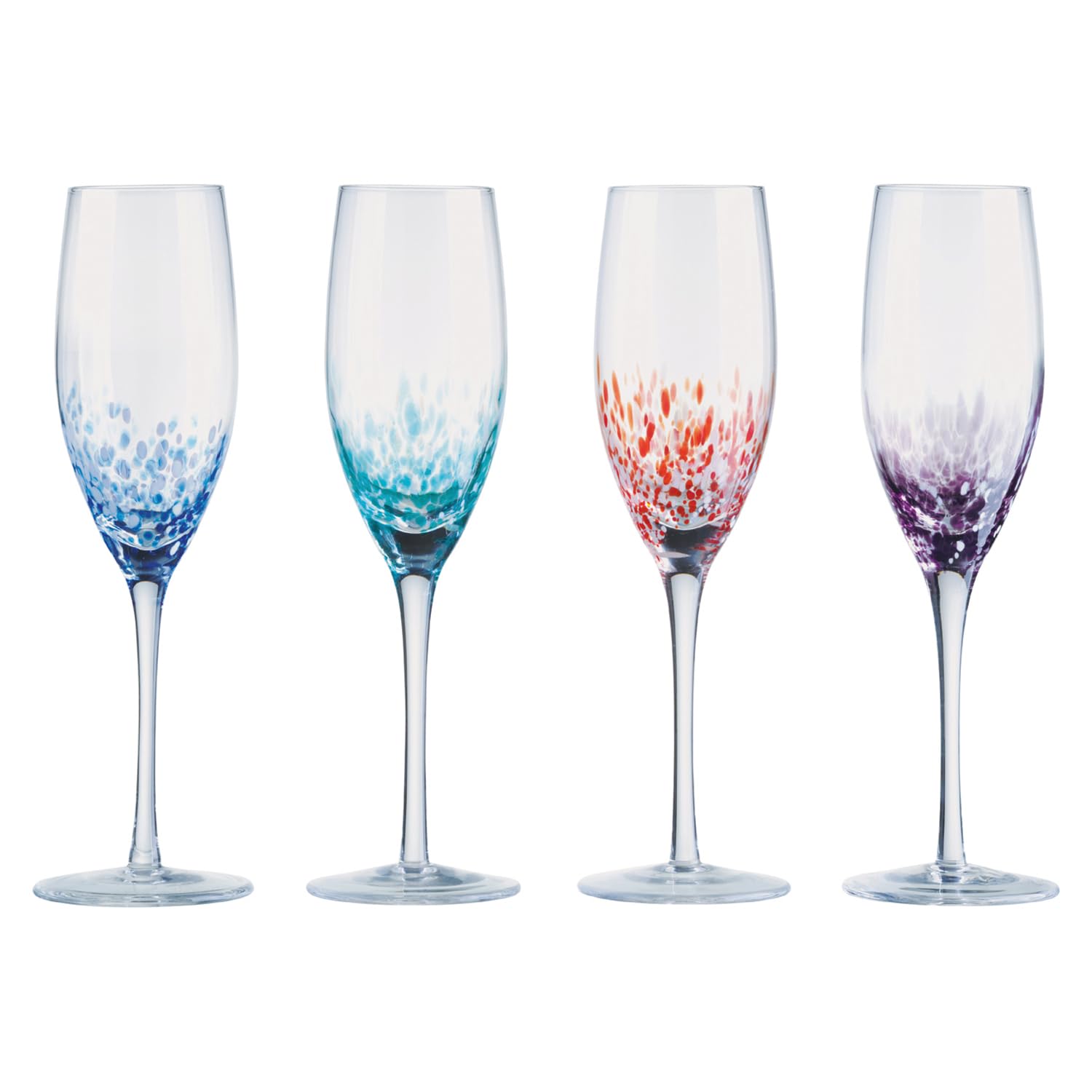 Speckle Champagne Flutes Set of 4 - 250ml Multicolored Crystal Glasses | Perfect for Engagement Gifts, Wedding Toasts & Anniversary Celebrations | Elegant Drinkware for Parties & Special Occasions