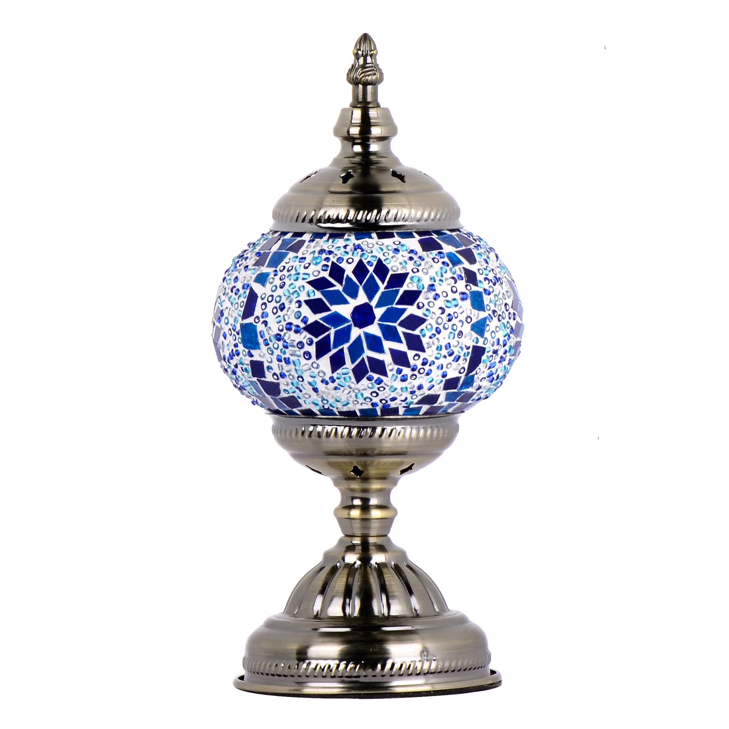 Handmade Mosaic Table Lamp - Turkish Moroccan Bohemian Style Night Light for Bedroom, Living Room, Office | Blue Glass Tiffany Lamp for Home Decor & Romantic Ambiance