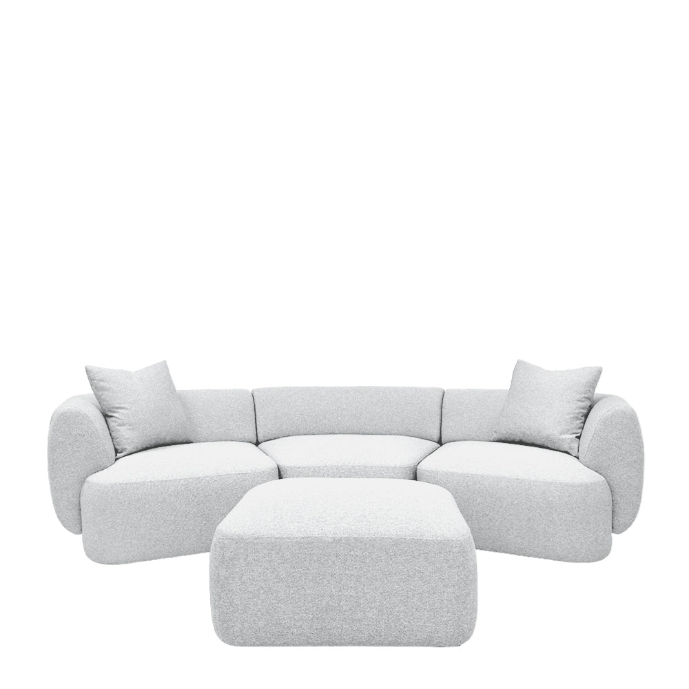 Pebble Curve 4-Seater Sectional Sofa with Ottoman - EcoClean Fabric, Modern L-Shaped Couch for Living Room, Family Room & Lounge Areas