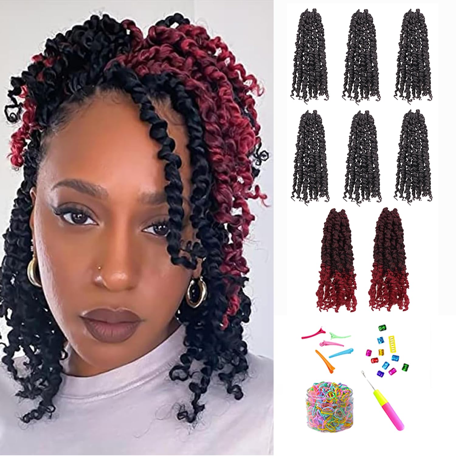 10 Inches 8 Packs Passion Twist Crochet Hair for Black Women - Mixed Color Combo (6 Packs 1B + 2 Packs T1B/BUG) - Pre-Twisted Soft Synthetic Braiding Hair Extensions - Perfect for Protective Styles, Box Braids, and Natural Hair Care (10