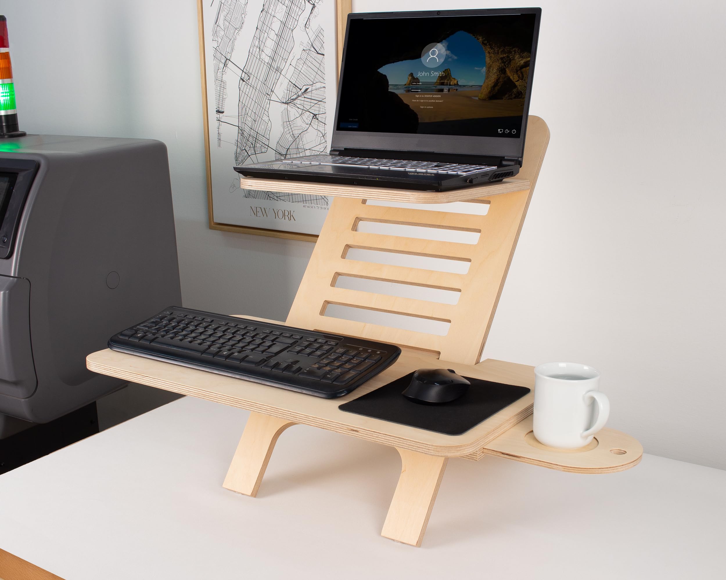 Adjustable Wood Laptop Stand for Standing Desk - Ergonomic Birch Plywood Monitor Riser - Home Office Workstation & Computer Desk Organizer - Perfect for Remote Work, Gaming Setup, and Workspace Ergonomics