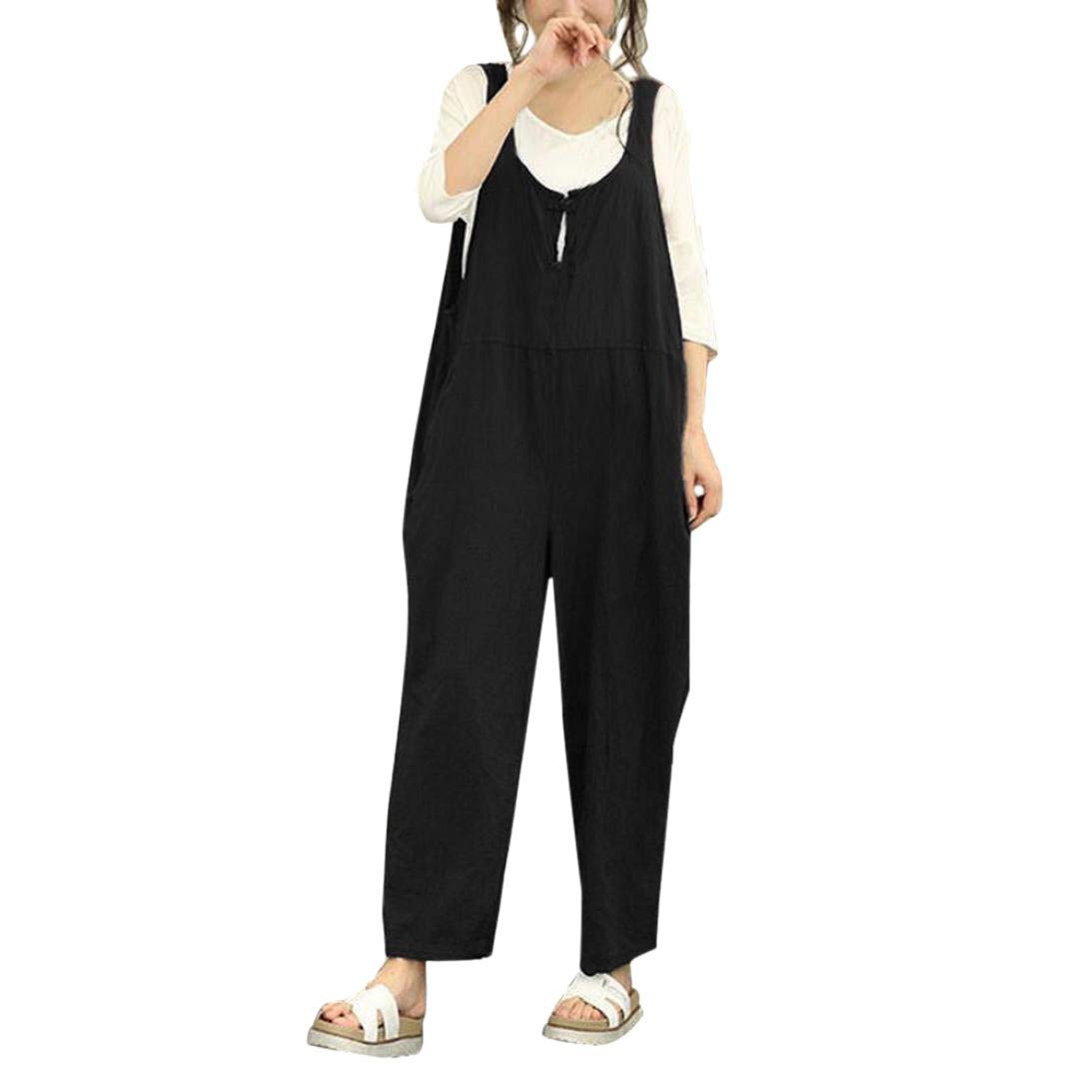 Women's Sleeveless Cotton Jumpsuit - POTO Loose Fit Long Pants Romper Overalls for Casual Wear, Summer Outfits & Outdoor Activities