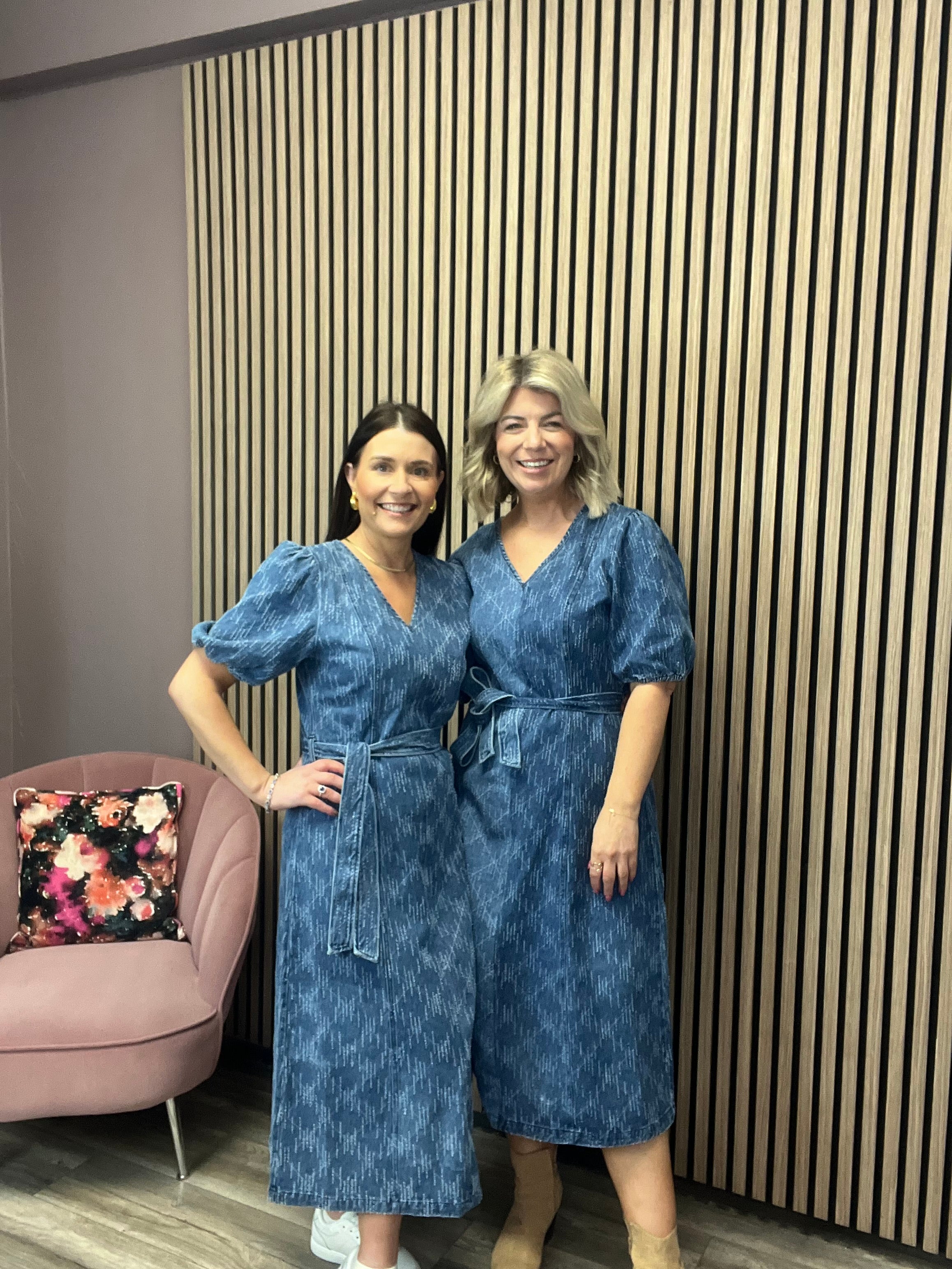 HASKI Women's Denim Midi Dress - Medium Blue Wash, Casual & Stylish for Everyday Wear, Office, or Date Night
