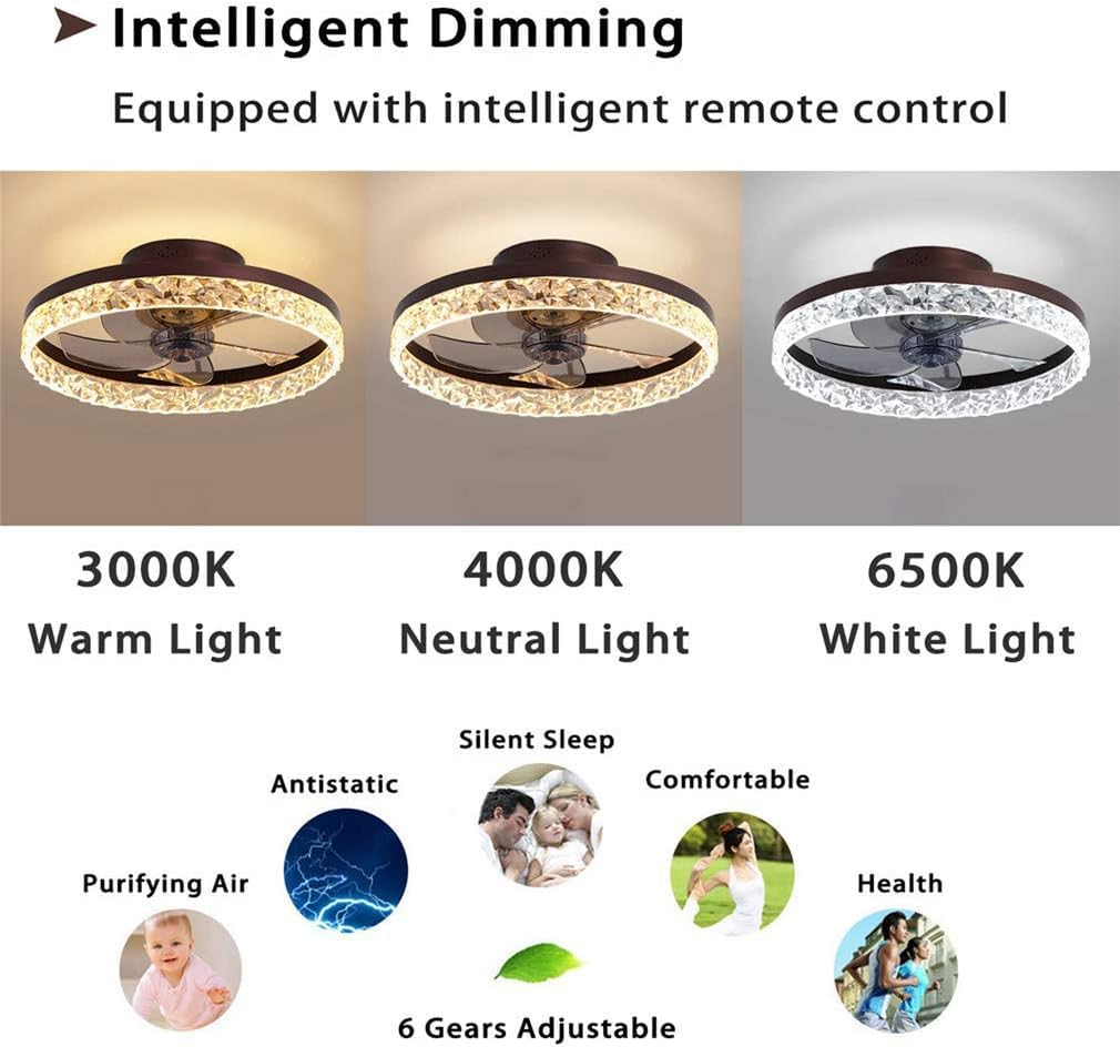 K9 Crystal Ceiling Fan with Remote Control - Dimmable Ultra-Thin 16.5