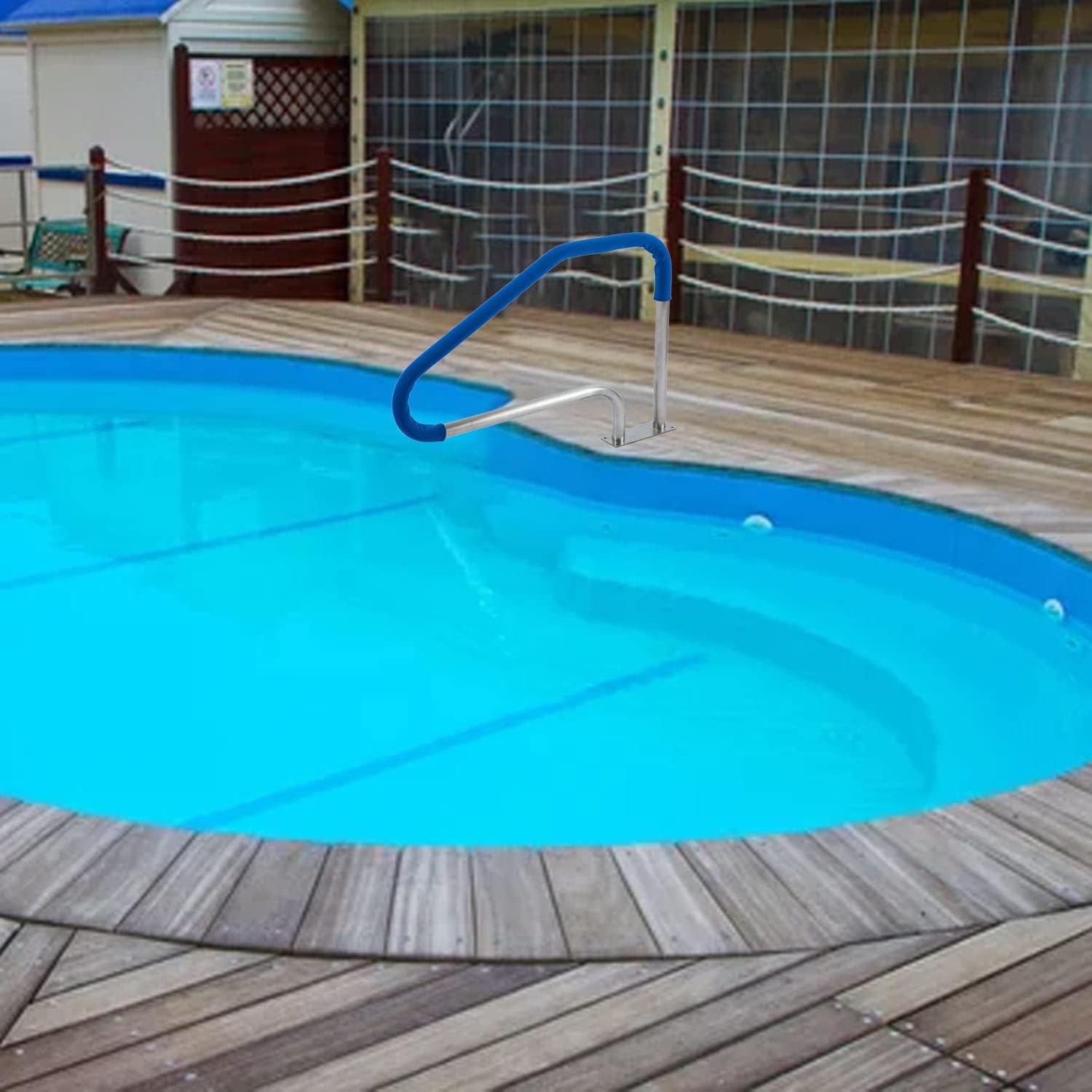 48x32 Inch 4-Bend 304 Stainless Steel Swimming Pool Handrail with Quick Mount Base Plate - 2