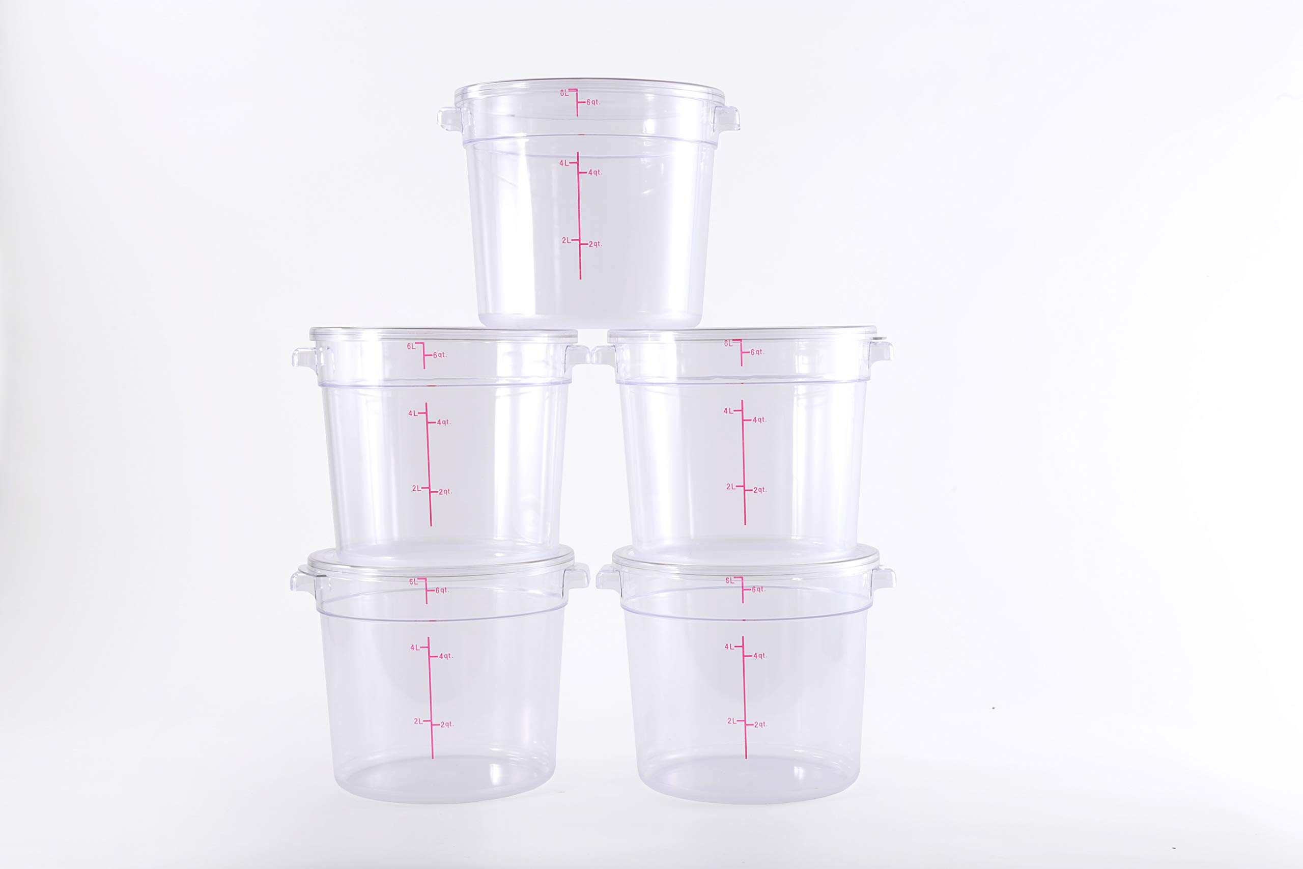 Premium 6 Qt Commercial Grade Round Food Storage Containers with Lids - BPA-Free Polycarbonate, Clear (Set of 5) - Ideal for Restaurants, Catering & Bulk Food Storage
