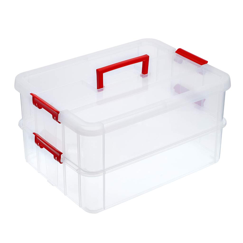 JUXYES 2-Tier Stackable Storage Box with Handle - Organize School & Office Supplies