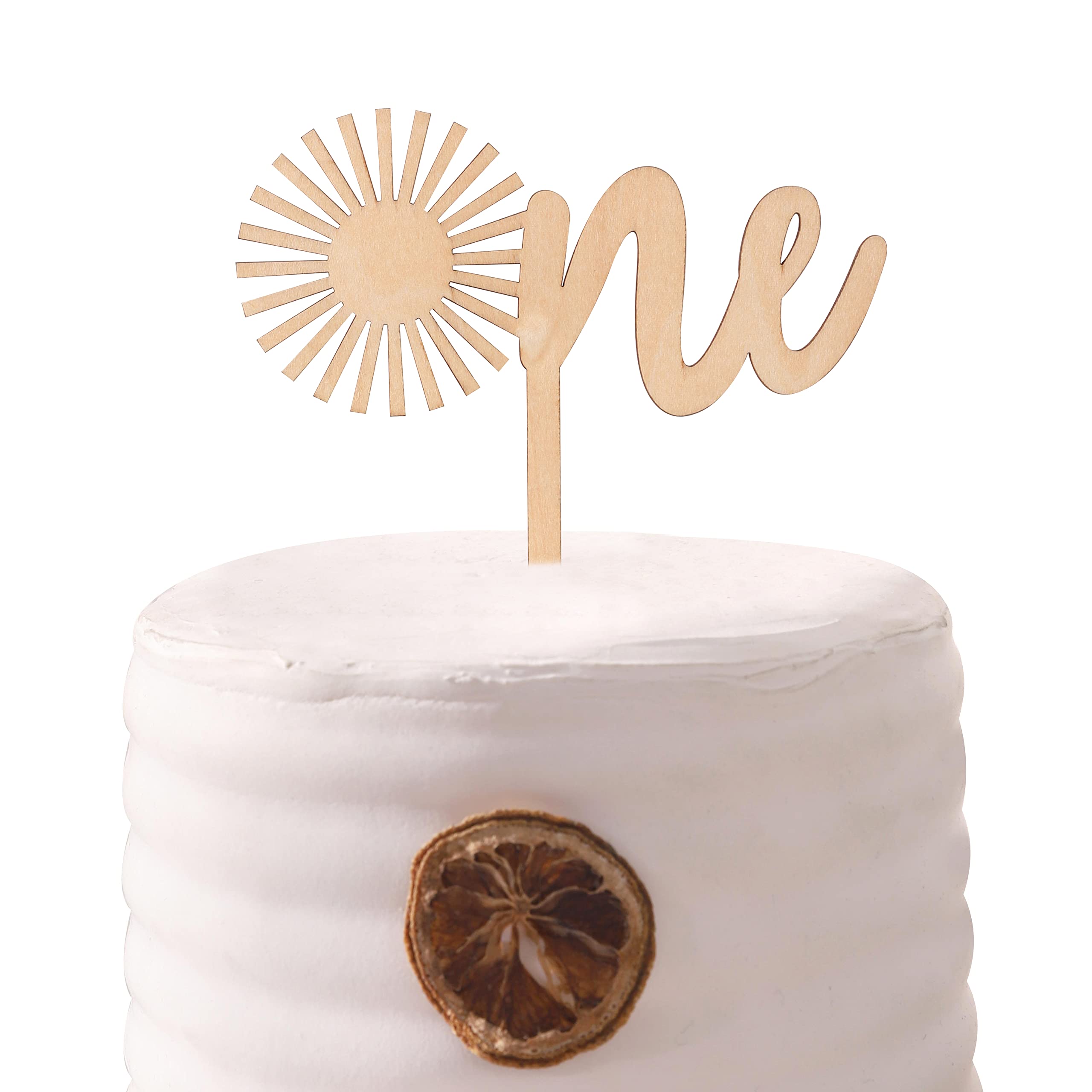 Wooden Cake Toppers for 1st Birthday - Rustic Wooden One Year Sign, Smash Cake Topper with Glitter for Baby's First Anniversary - Perfect for Birthday Parties, Baby Showers & Cake Decorating (Sunshine Design)