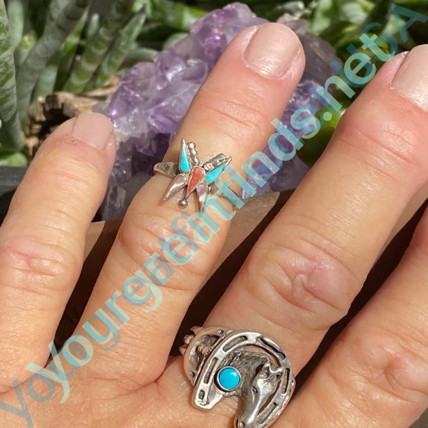 Vintage Zuni Inlay Butterfly Ring - Sterling Silver Size 4 - Handmade Native American Jewelry - Perfect for Boho Fashion & Gift Giving