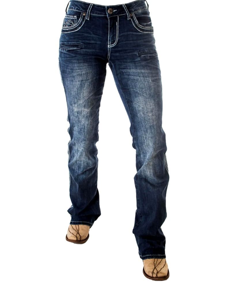 Women's Western Bootcut Jeans with Button Fly - Dark Wash JHURBT for Cowgirl Style & Everyday Comfort