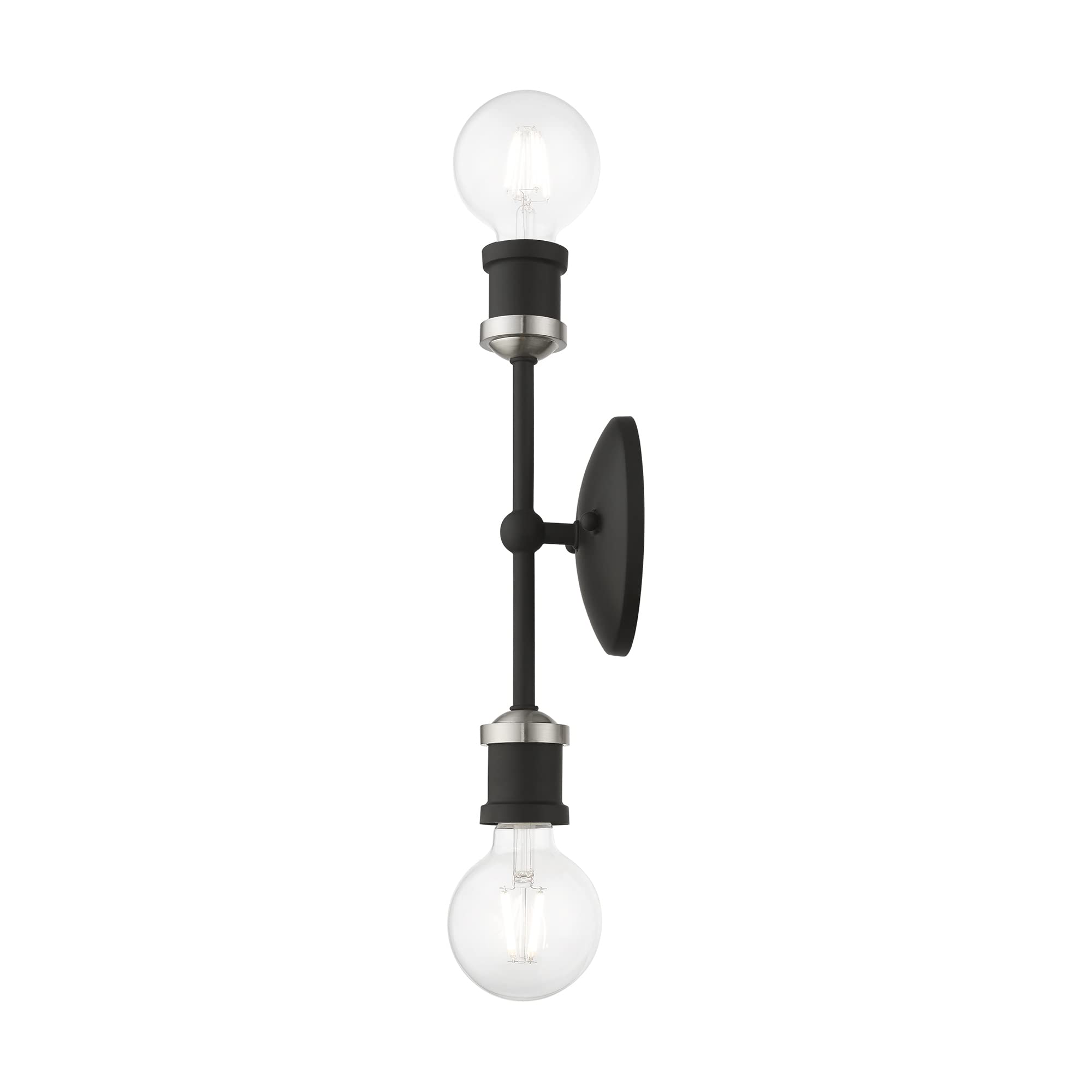 Livex Lighting 14422-04 Lansdale 2 Light ADA Bathroom Vanity Sconce - Black with Brushed Nickel Accents, Wall Mounted Mirror Lighting for Modern & Traditional Home Decor