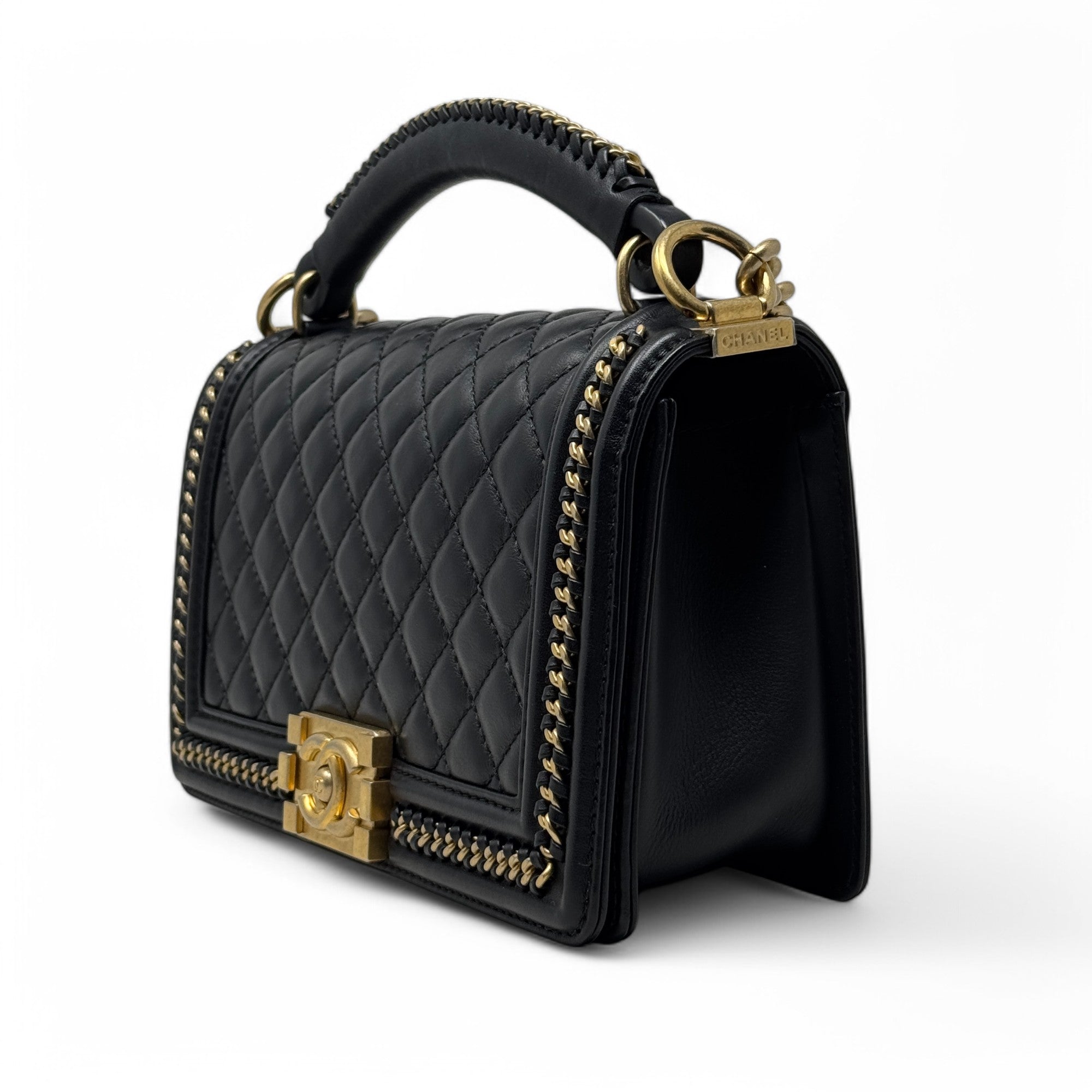 Chanel Black Medium Boy Top Handle Bag - Luxury Designer Handbag for Women | Perfect for Evening Parties, Date Nights & Special Occasions