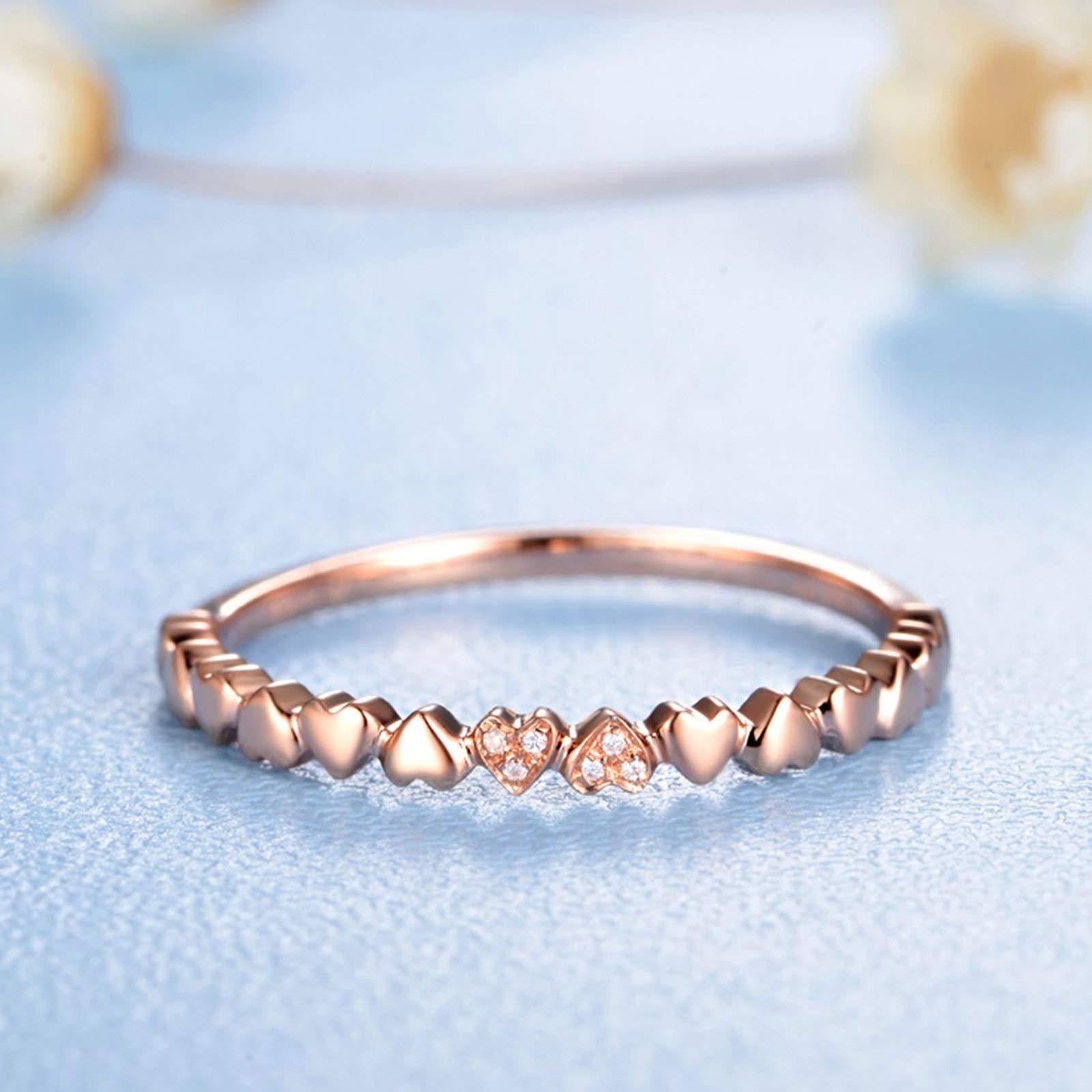 18ct Rose Gold Eternity Wedding Band for Women - Heart Design with 0.01ct Round Diamonds - Romantic Gift for Anniversary, Engagement & Valentine's Day