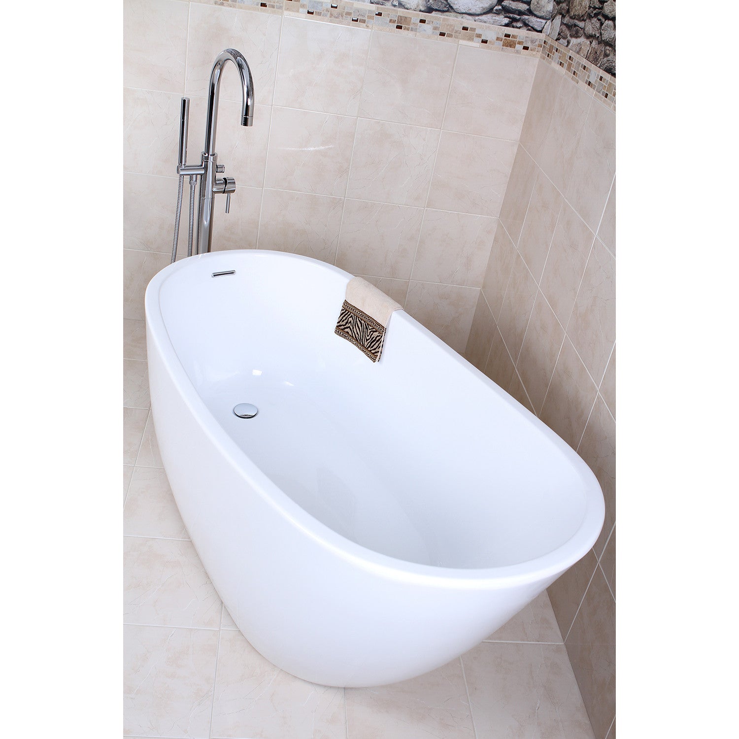 Aqua Eden VTRS592928 59-Inch Glossy White Acrylic Oval Freestanding Bathtub with Drain - Perfect for Luxury Bathrooms & Spa-Like Relaxation