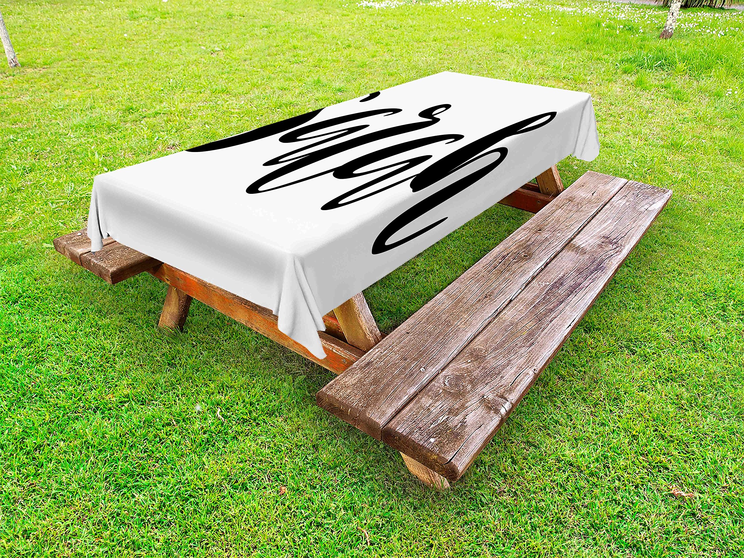 Ambesonne Sarah Outdoor Tablecloth - Monochrome Modern Calligraphy Hand-Drawn Signature Lettering, Washable Picnic Table Cover 58