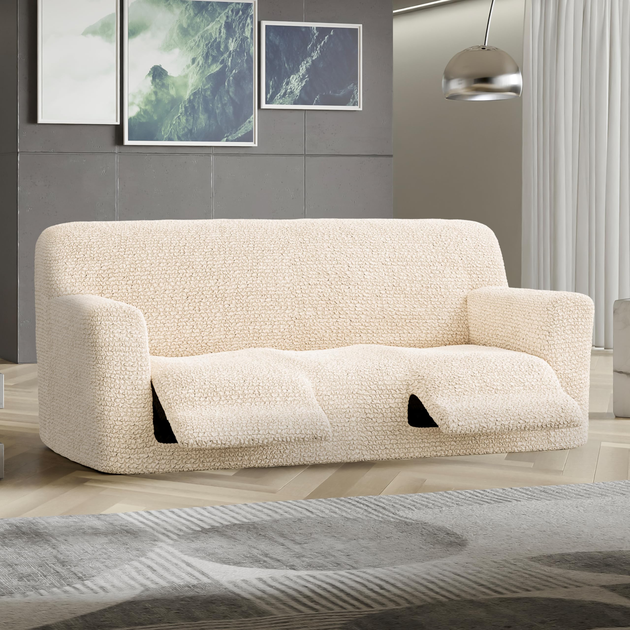 PAULATO BY GA.I.CO. Recliner Sofa Cover - Stretchable 1-Piece Slipcover for Reclining Couches - Soft Polyester Fabric Furniture Protector - Microfiber Collection in Cream | Perfect for Living Room, Home Theater & Office Use