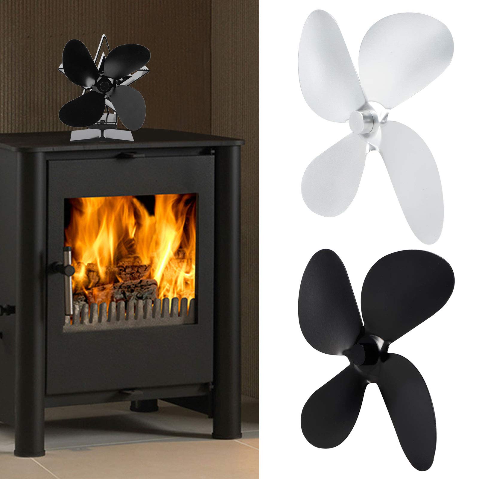 4 Blades Stove Fan Replacement - Compatible with Fireplace & Home Stove Accessories - Efficient Heat Distribution for Cozy Winter Nights (#1)