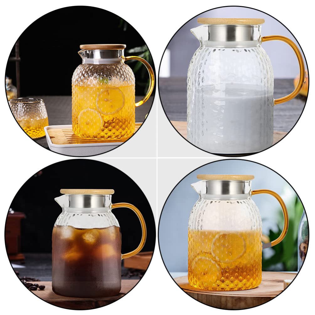 1pc Glass Cold Water Jug with Lid - 64oz BPA-Free Pitcher for Iced Tea, Lemonade & Infused Water - Perfect for Refrigerator Storage, Kitchen, Office & Outdoor Picnics