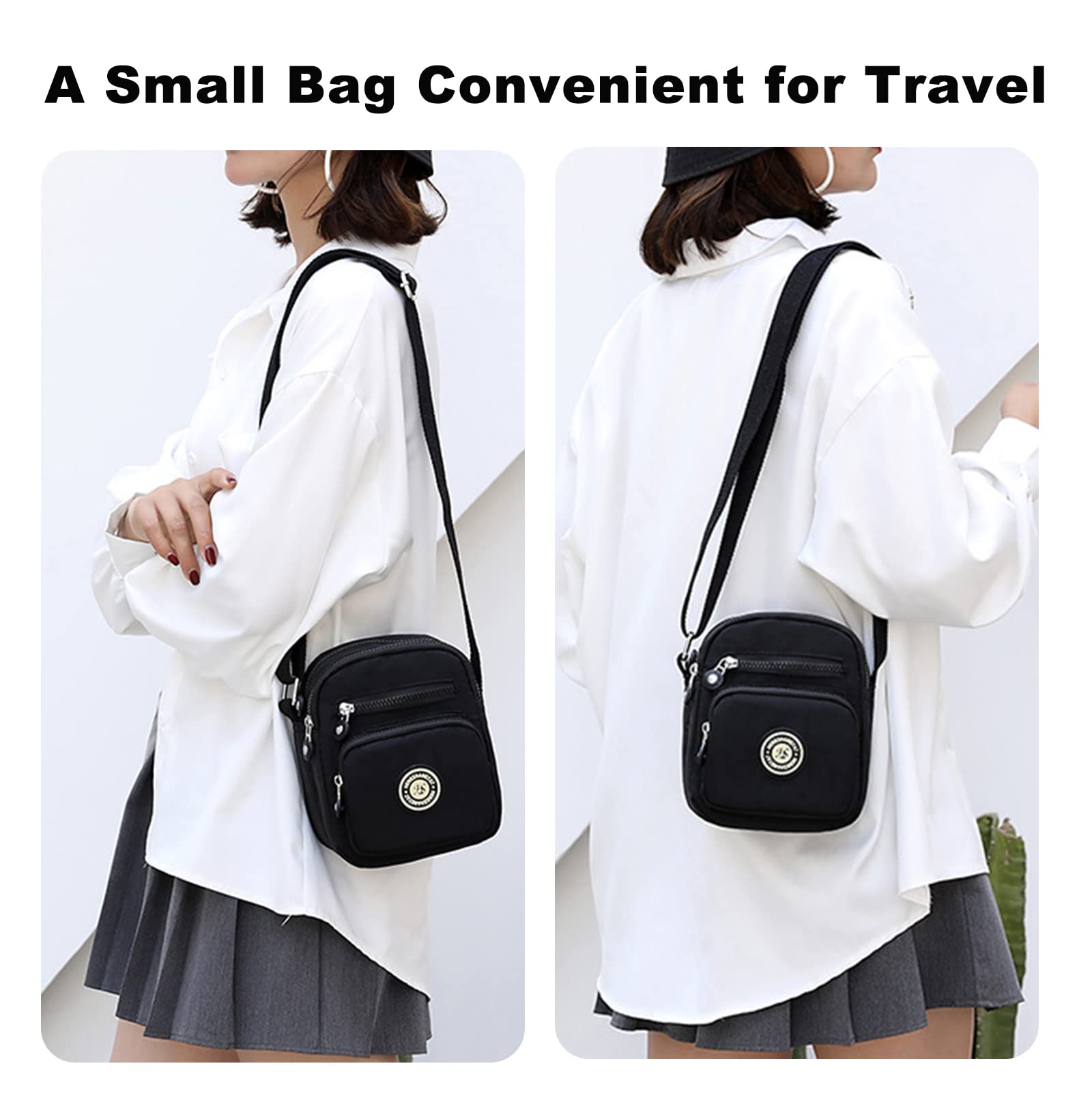 Gelory Women's Waterproof Nylon Crossbody Bag with Adjustable Strap - Multi-Pocket Mini Messenger Shoulder Bag for Travel, Work & Daily Use (Black)