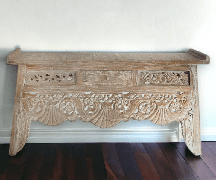 Hand Carved Solid Wood One Drawer Console Table - Entryway Sofa Table with Storage for Living Room, Hallway & Bedroom Decor