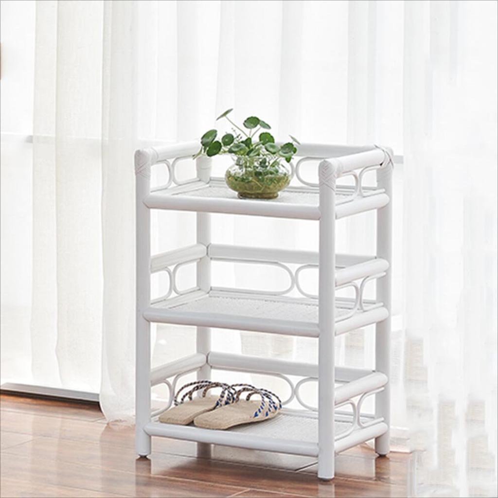 XEWNEG 5-Tier Solid Wood Rattan Shoe Rack & Storage Shelf - Multi-Functional Organizer for Entryway, Bedroom, Closet (45x31x65cm, White) - Perfect for Small Spaces & Shoe Storage Solutions