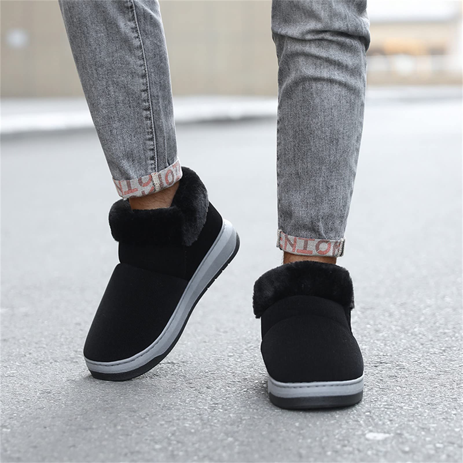 UnoSheng Men's Warm Cotton Slippers with Side Zip - Lightweight Slip-On Boots for Indoor/Outdoor Use - Perfect for Home, Office & Casual Wear