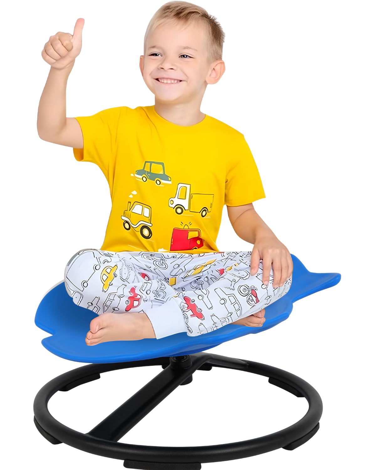 GCCSJ Kids Swivel Chair - Sensory Spinning Chair for Autism & ADHD, Sit and Spin Toy Chair for Body Coordination & Motion Sickness Relief, Blue Carousel Spin Chair for Classroom, Therapy & Home Playroom