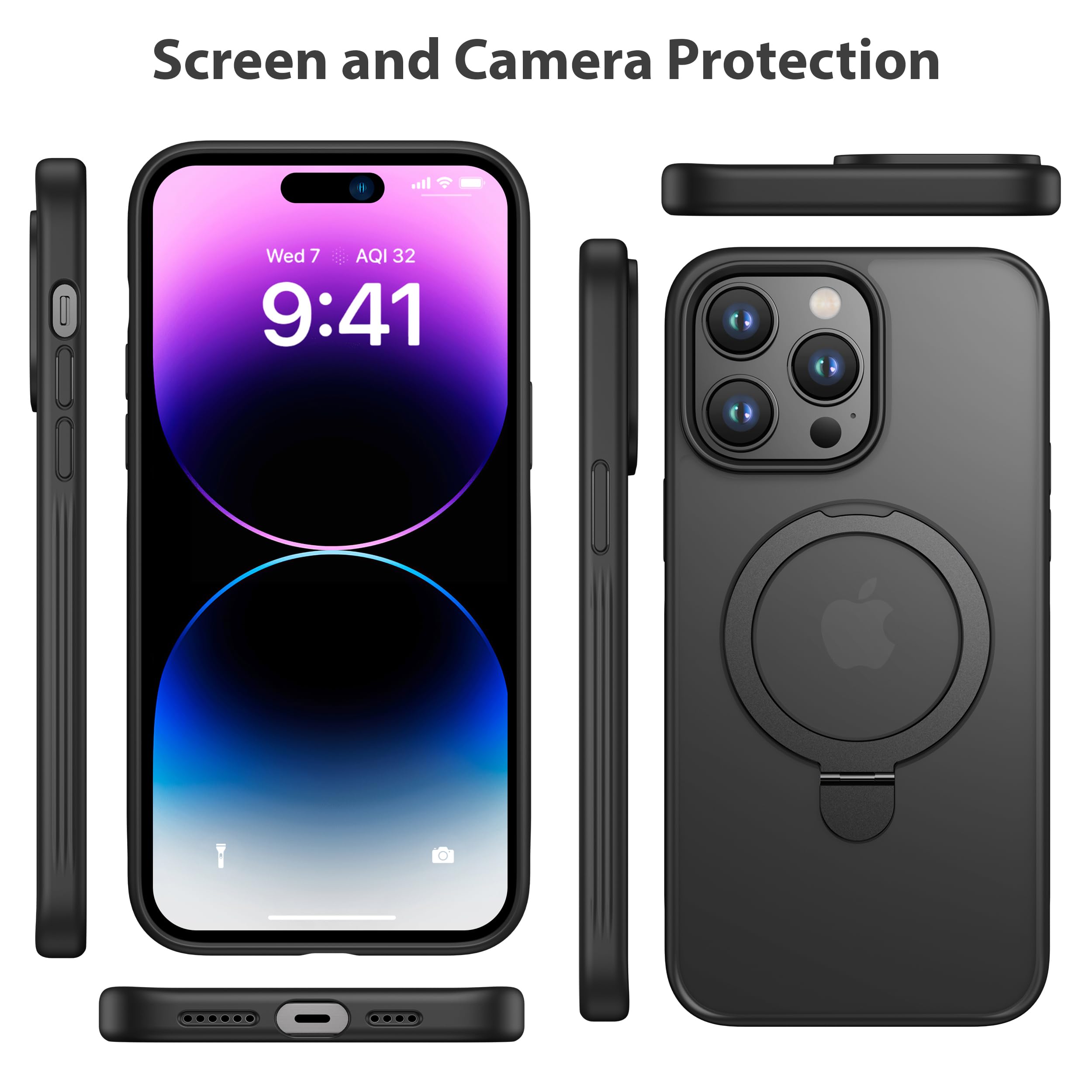 CellEver Magnetic iPhone 13 Pro Max Case - Military Grade Protection, Matte Finish, Anti-Scratch & Never Yellowing | Compatible with MagSafe Charging | Translucent Black with Kickstand | Perfect for Work, Travel & Everyday Use