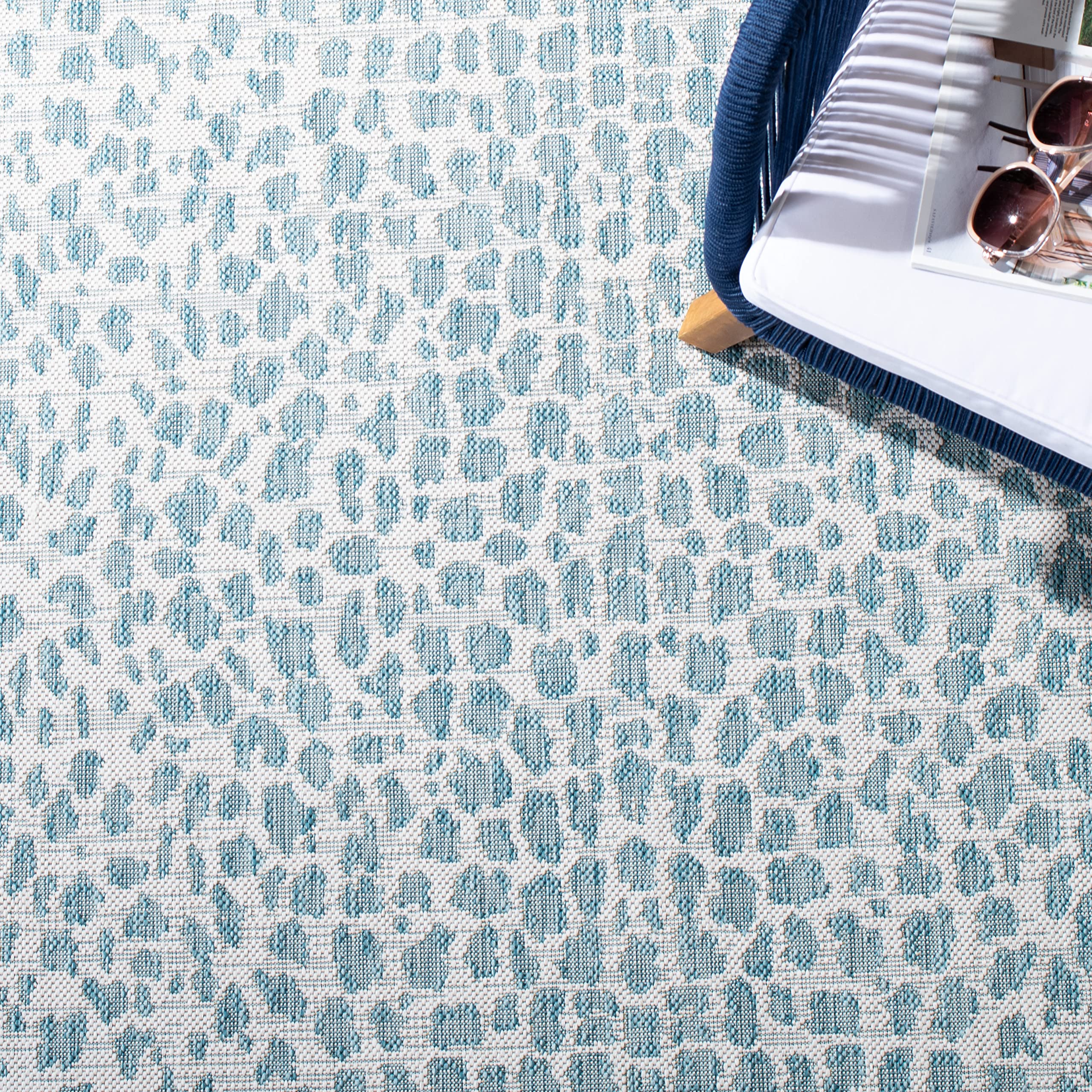 SAFAVIEH Courtyard Collection 8' x 10' Ivory/Aqua Indoor Outdoor Waterproof Rug - Easy to Clean, Stain Resistant for Patio, Backyard, Mudroom, Deck & Poolside Use (CY8444)