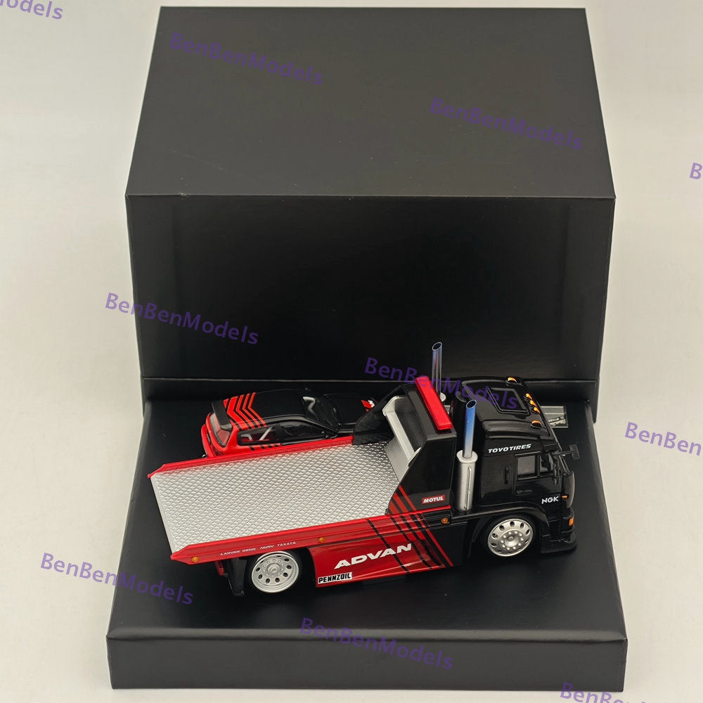 1:64 SH KAMA3 Tow Truck Advan Version with Civic EK9 Diecast Model Car - Collectible Miniature Vehicle for Display, Racing Games & Toy Car Enthusiasts