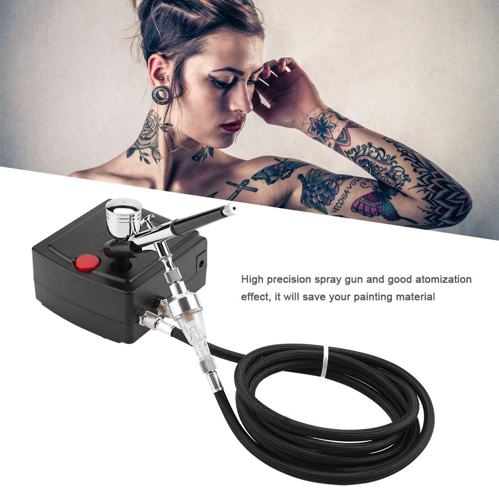 Professional Airbrush Kit with Mini Compressor - Complete Air Brush Spray Gun Set for Cake Decorating, Tattoo Art, Model Painting & Craft Projects - Perfect for DIY Beauty, Automotive, Plastic Kits & Art Designs (Black) - US Stock Fast Shipping