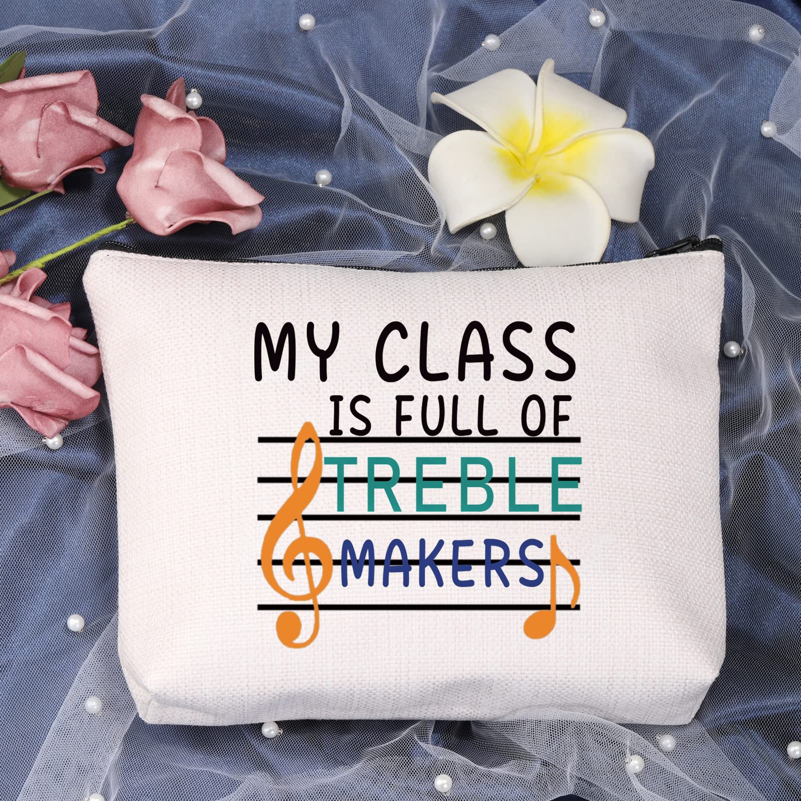 LEVLO Funny Band Teacher Cosmetic Bag - 'My Class Is Full of Treble Makers' Makeup Pouch - Perfect Gift for Music Educators, Teacher Appreciation Day & Band Directors - Great for School, Rehearsals & Travel