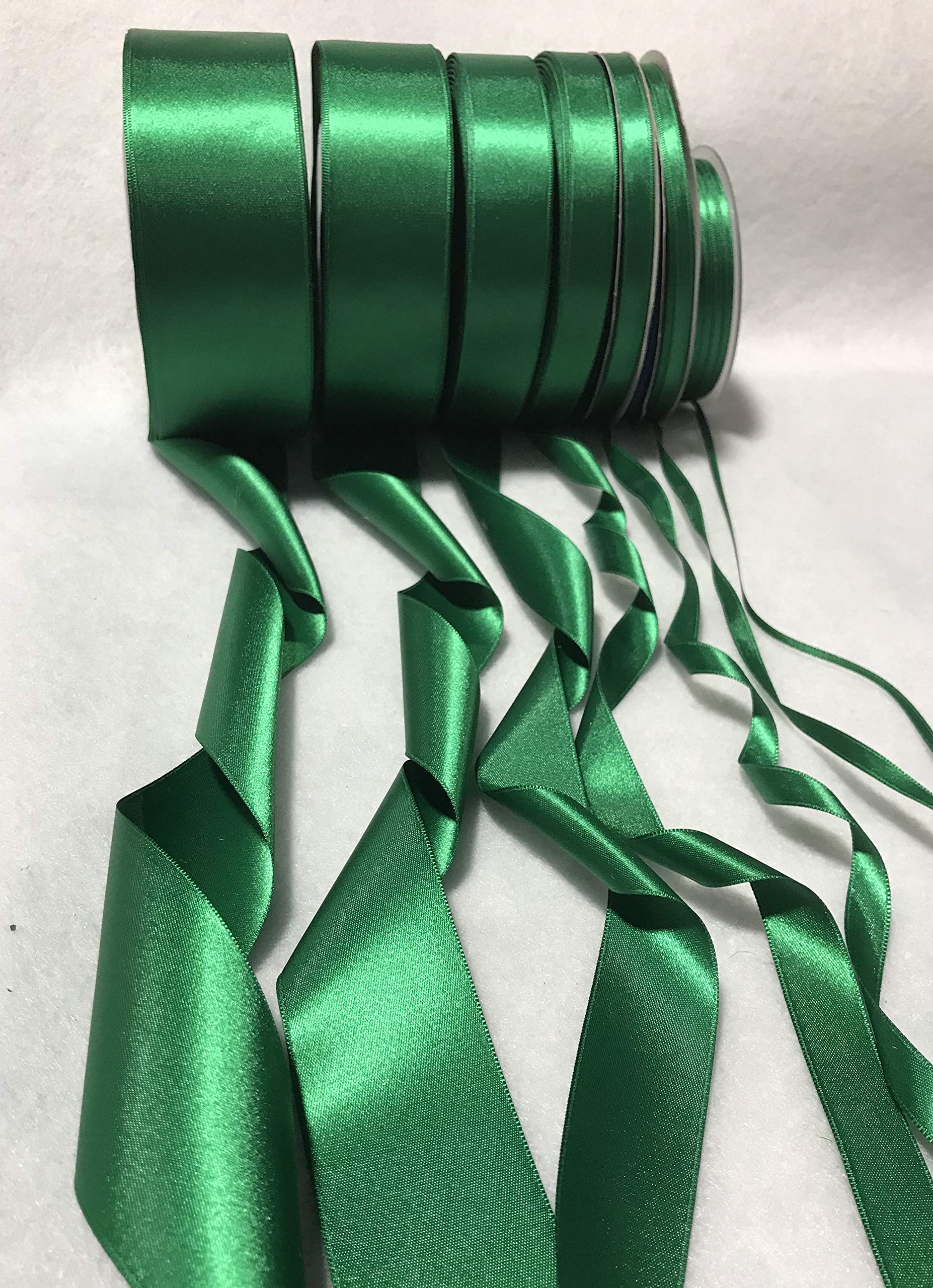 Emerald Green Double Sided Satin Ribbon 3 Yards - 7 Width Options - Premium French Made Ribbon for Gift Wrapping, Wedding Decor, Hair Bows & Craft Projects