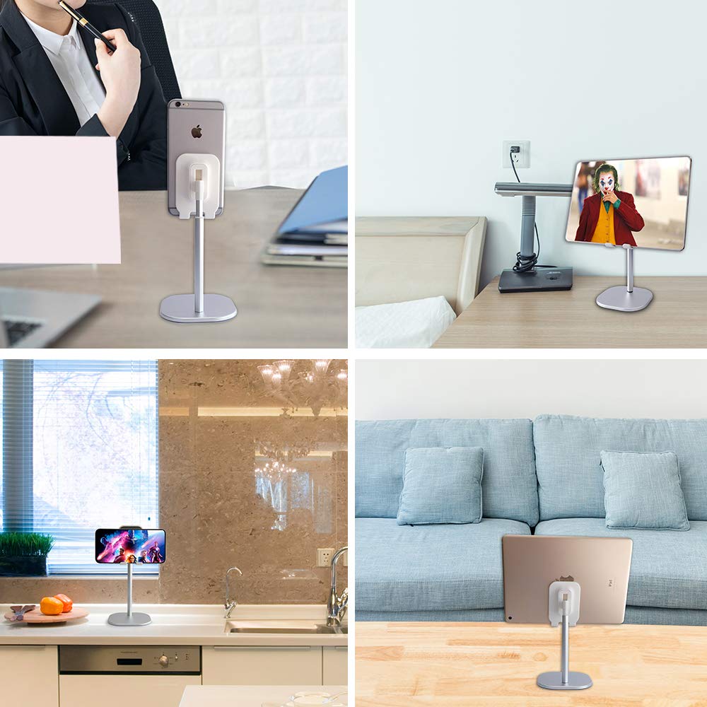 Adjustable Aluminum Phone Stand & Tablet Holder for Desk - Durable Cell Phone Stand for iPhone, Samsung, Google Pixel - Perfect for Office, Home, Video Calls & Hands-Free Viewing