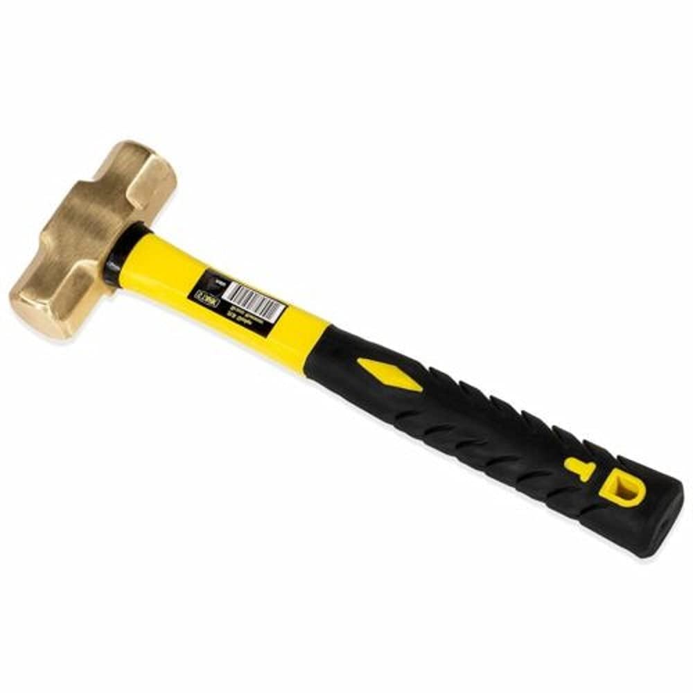 2lb Forged Steel Solid Brass Non-Sparking Sledge Hammer with Fiberglass Soft Handle - Heavy Duty Construction Tool for Demolition, Metalwork, and Blacksmithing (Jikkolumlukka)