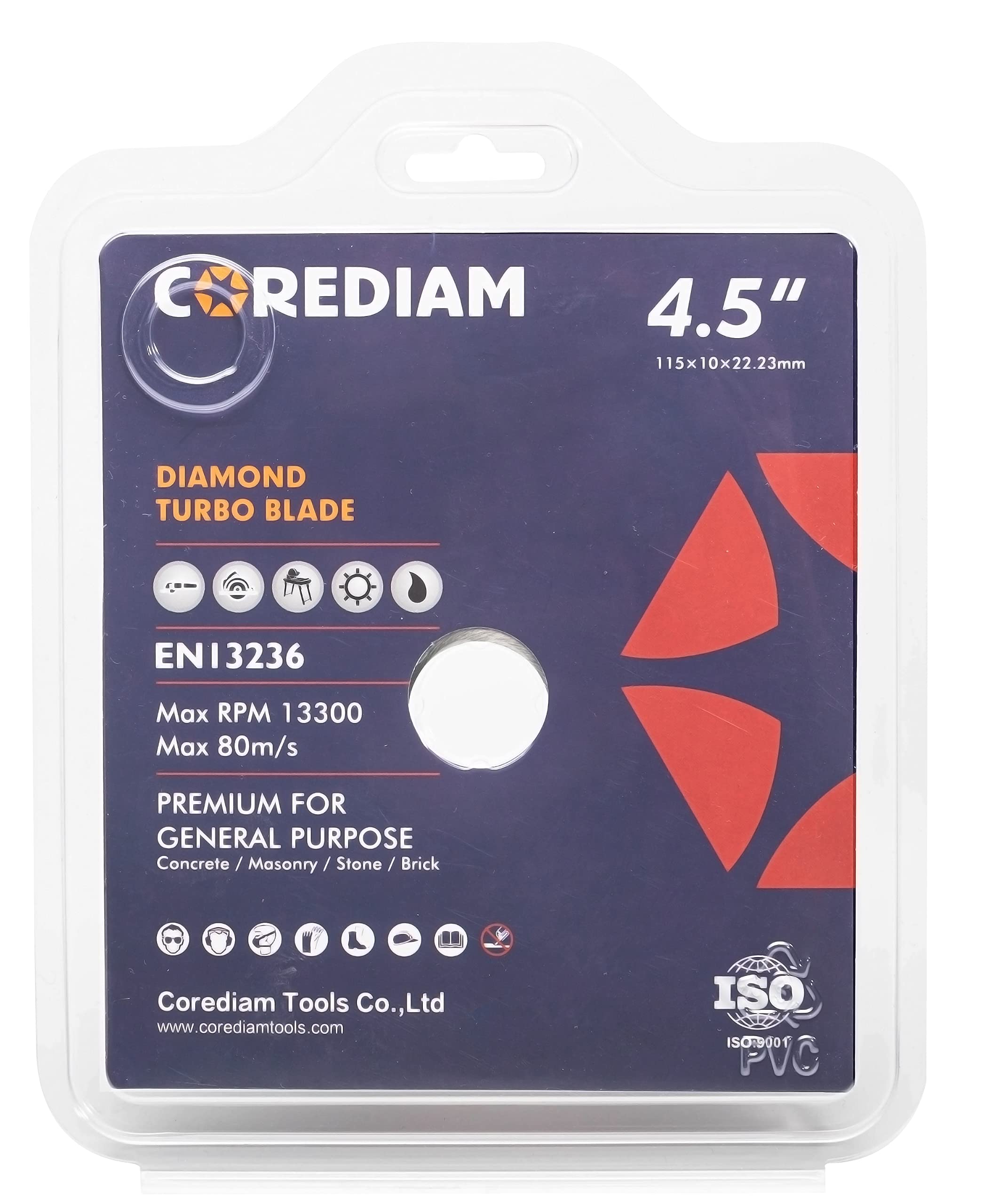 4.5 Inch Diamond Turbo Saw Blade for Angle Grinder - Wet/Dry Cut Concrete, Masonry, Brick, Granite & Marble - 7/8