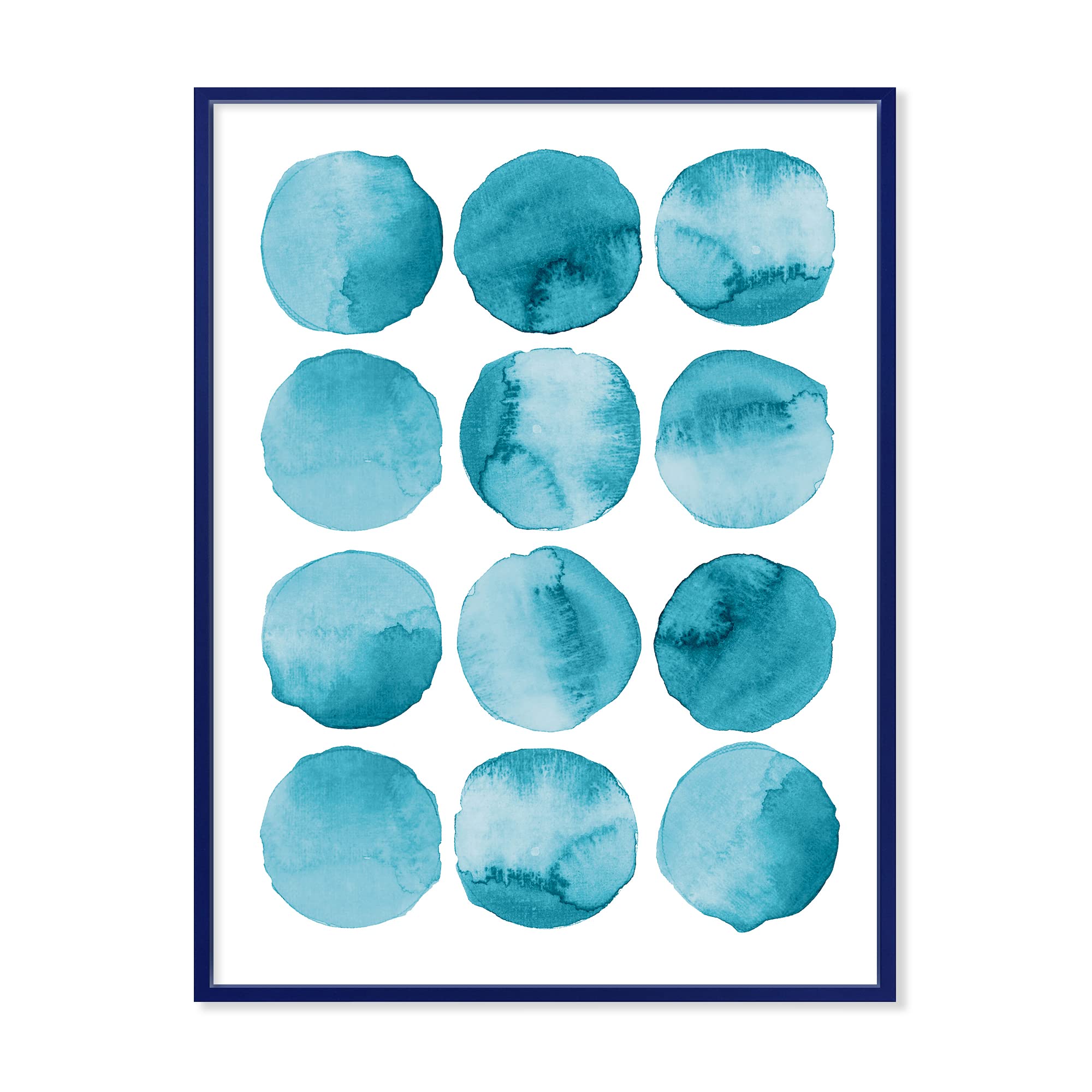 DesignQ Aquamarine Circles Blue Geometric Elements - Modern Framed Canvas Wall Art Print for Living Room, Bedroom & Office Decor