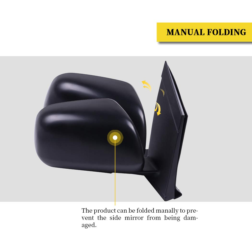 OCPTY Black Right Side Mirror Replacement for 2004-2010 Toyota Sienna - Textured Glass Manual Folding Non-Heated Mirror - Perfect for Parking Safety & Blind Spot Visibility