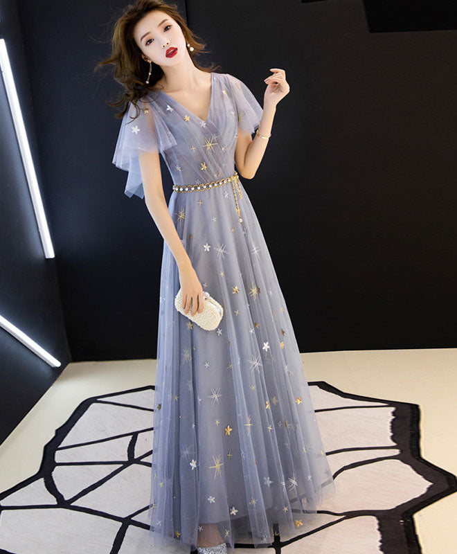Elegant Blue A-Line Tulle Long Prom Dress & Bridesmaid Gown - Perfect for Formal Dances, Weddings, and Special Occasions