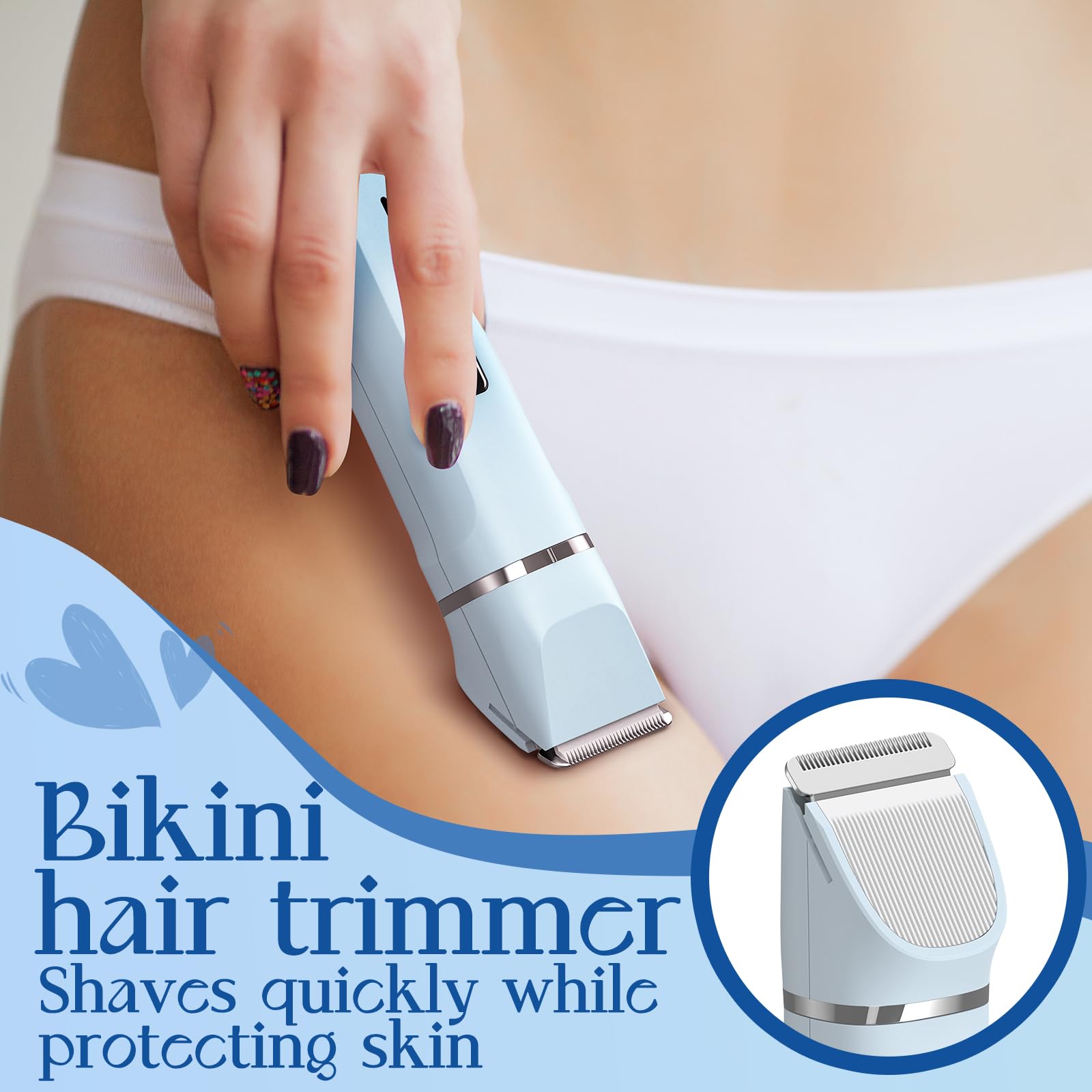 Blue Bikini Trimmer with Replacement Blade - Painless Hair Removal for Women, Smooth & Precise Grooming at Home or Travel